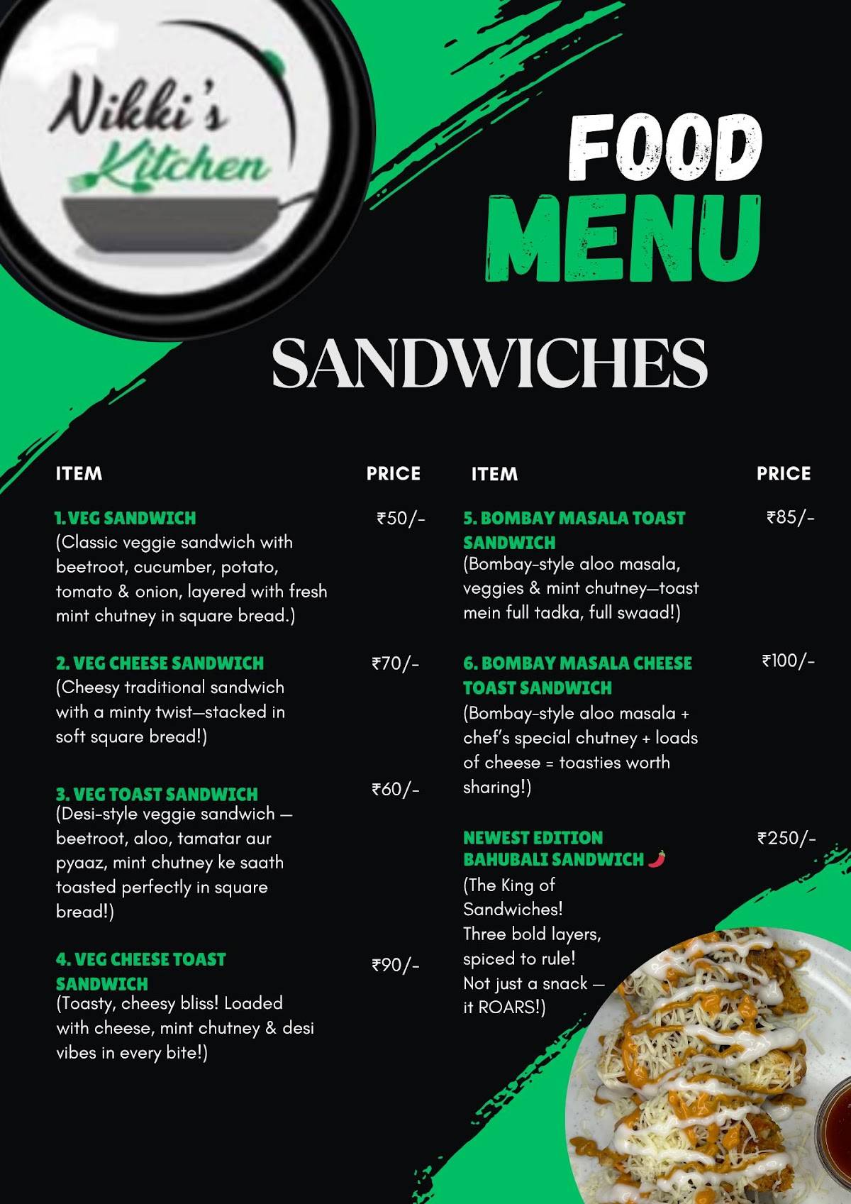 Nikki's Kitchen menu