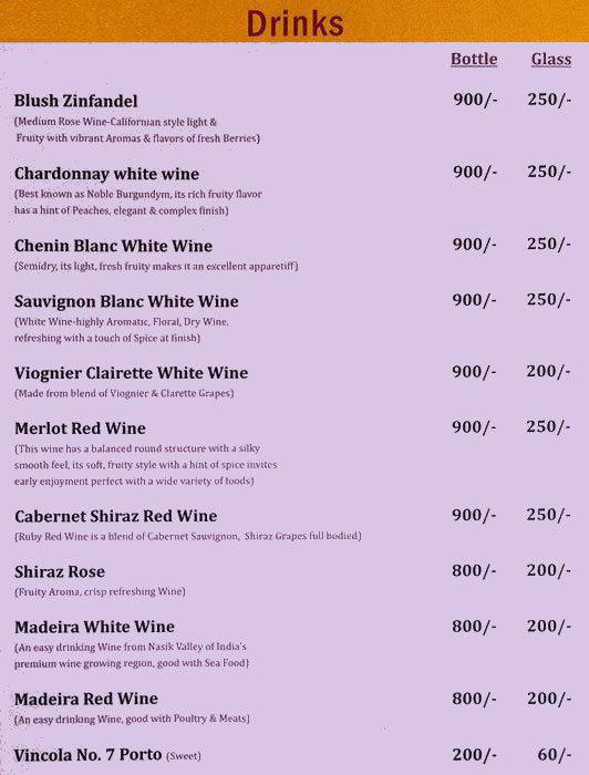 Nisha's menu