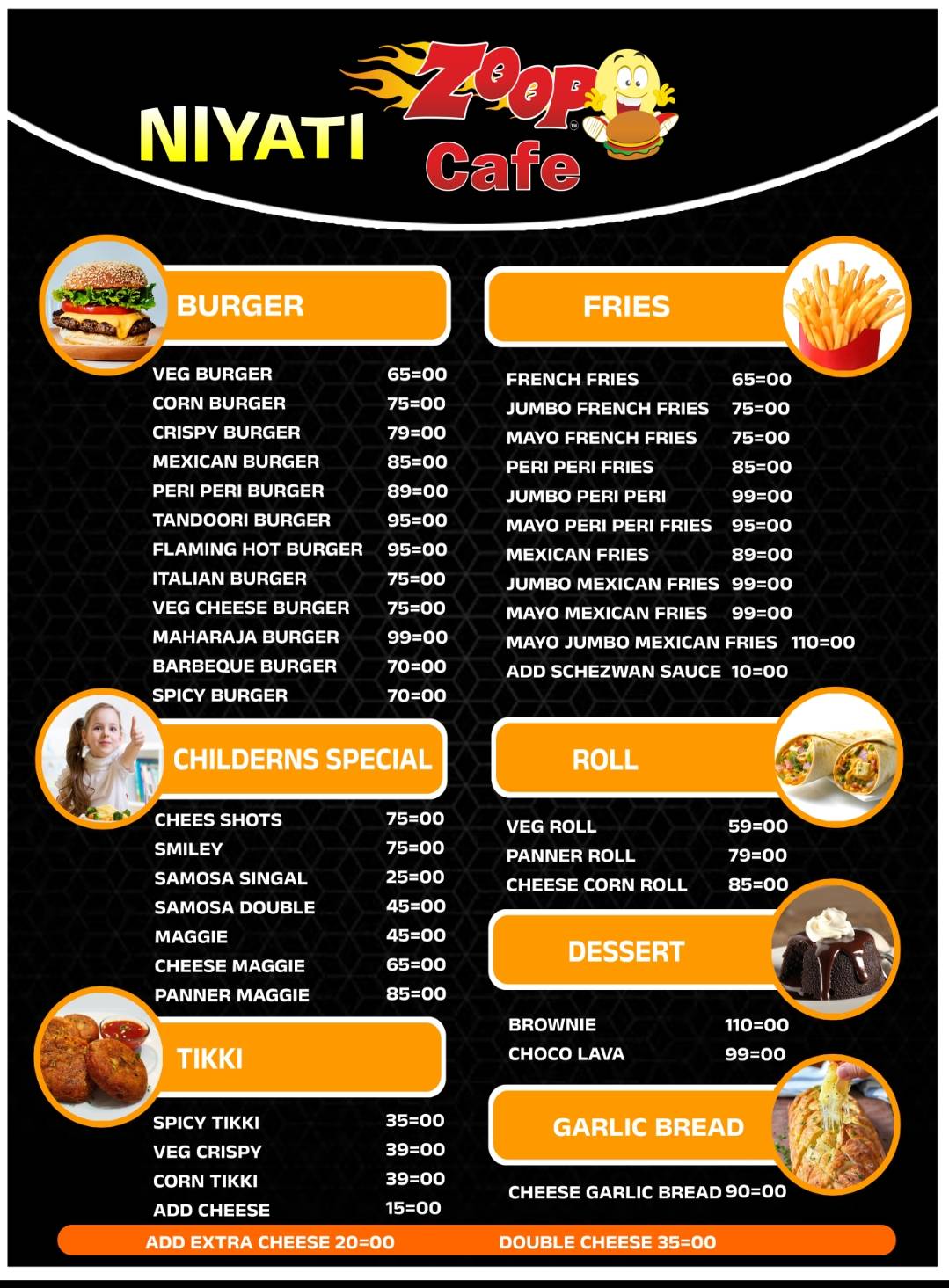 Niyati Zoop cafe menu
