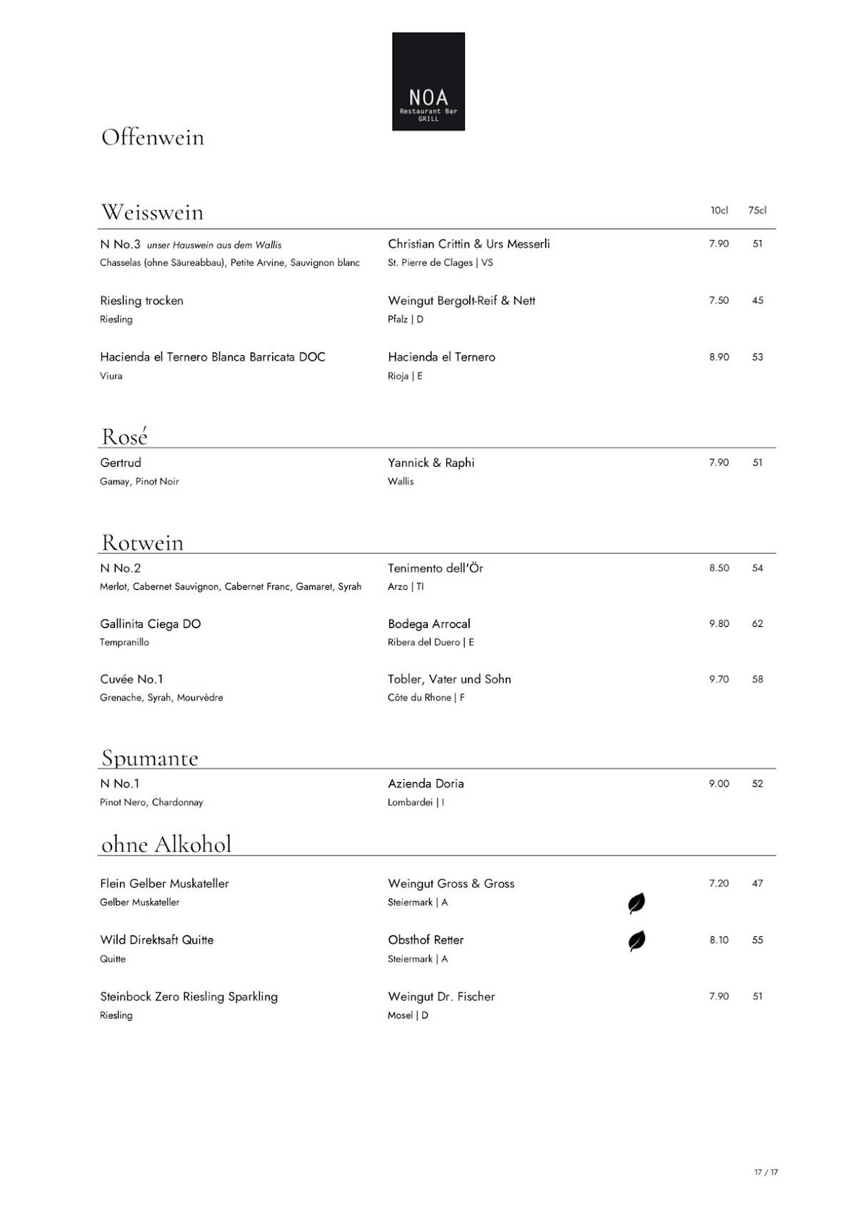 Menu de Noa