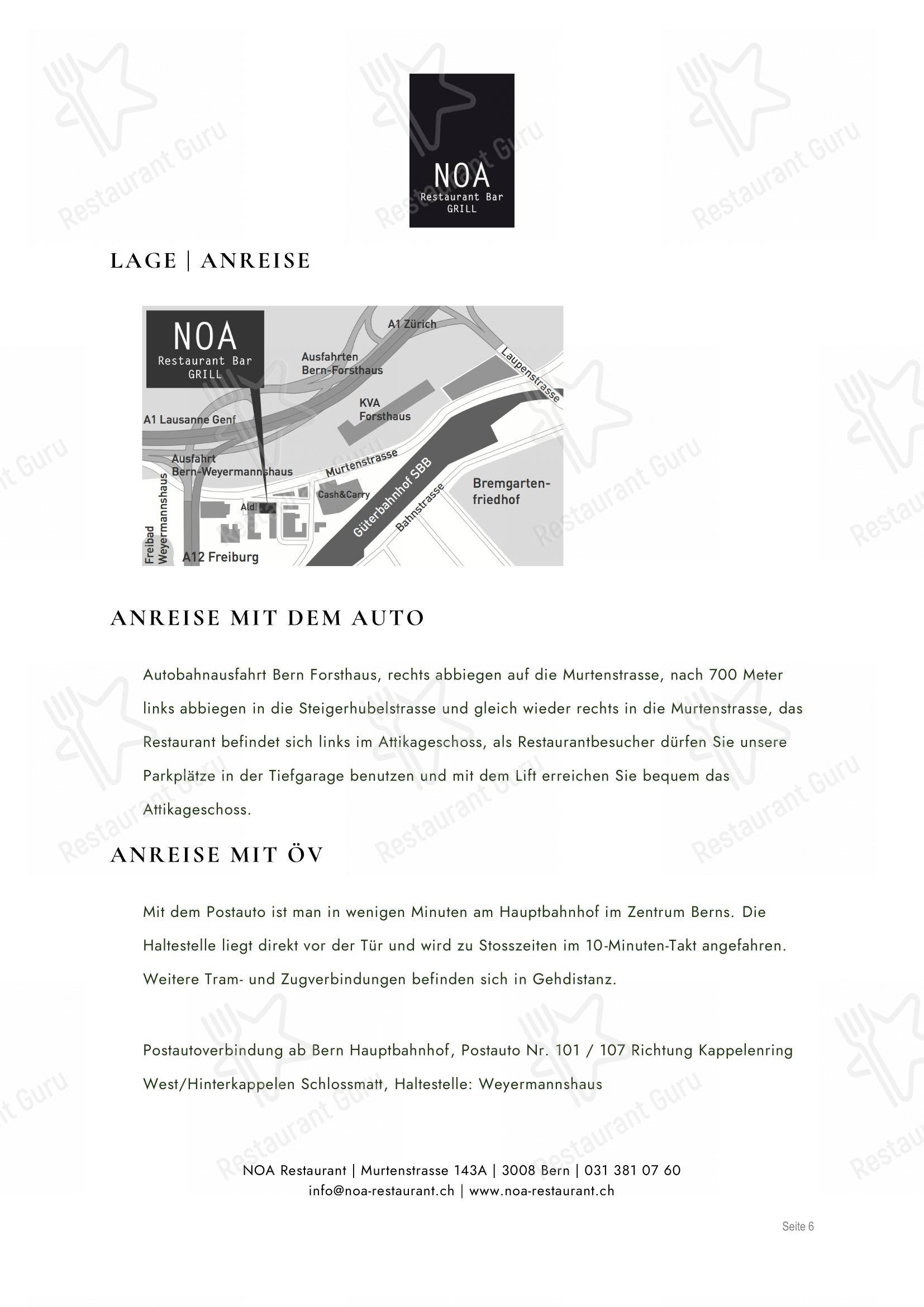 Menu bar per Noa ristorante con griglia