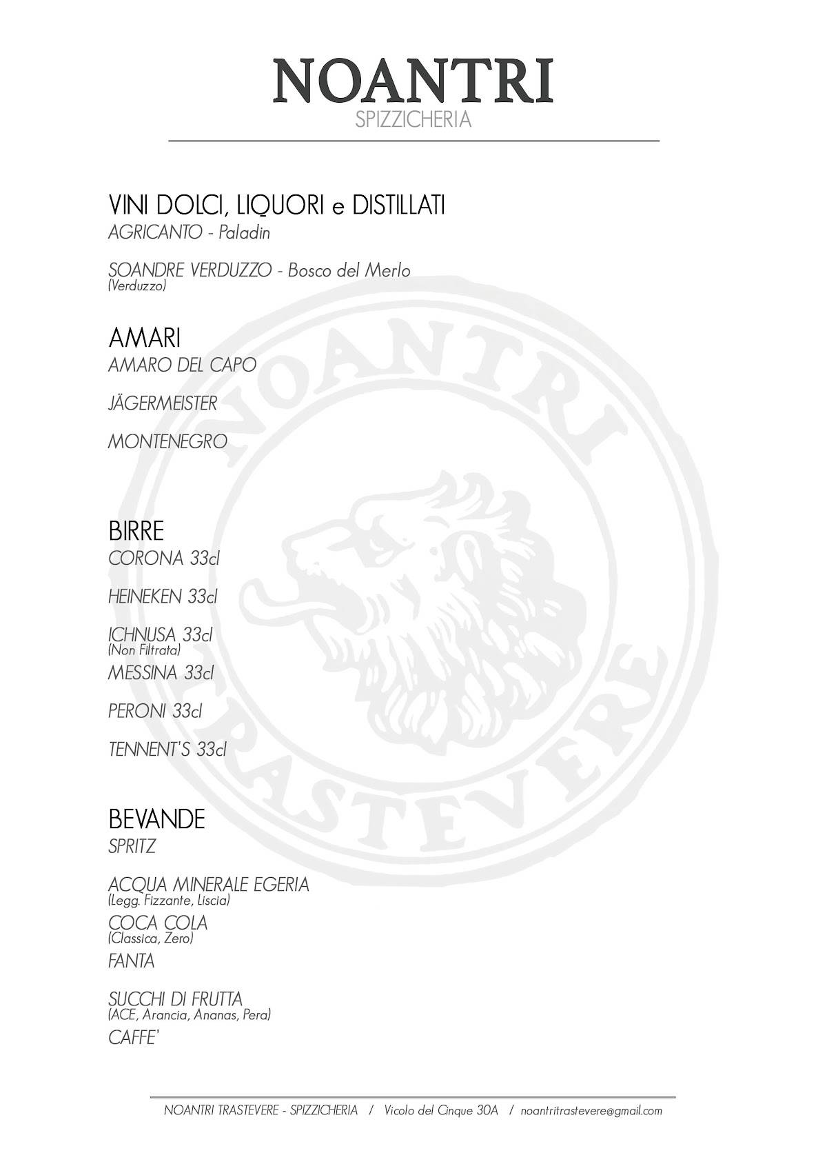 Menu di Noantri Trastevere - Social Bar 