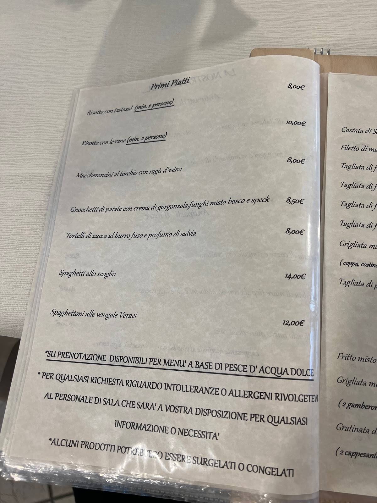 Menu di Pizzeria Trattoria La Rocca 