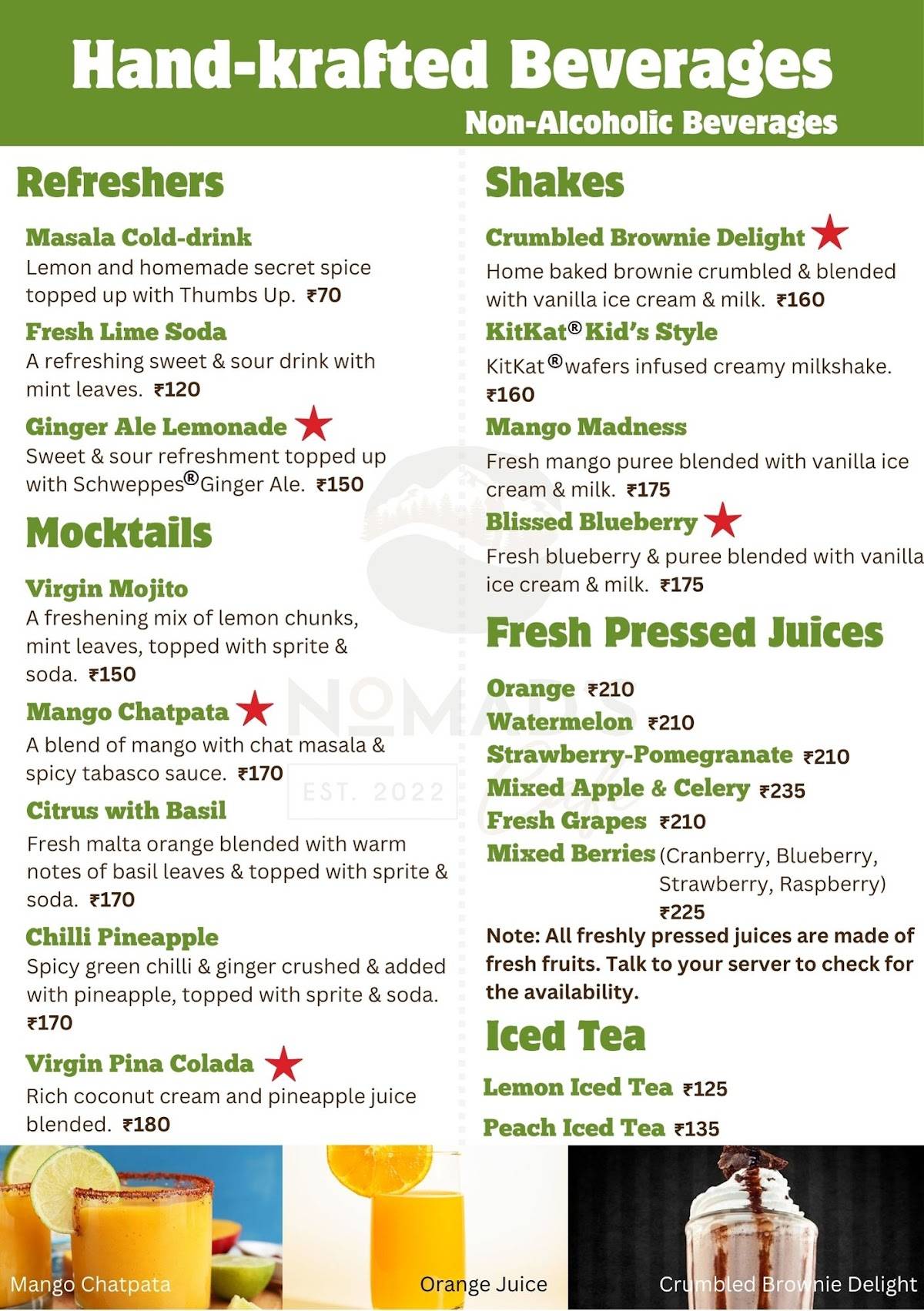 Nomad's Cafe menu