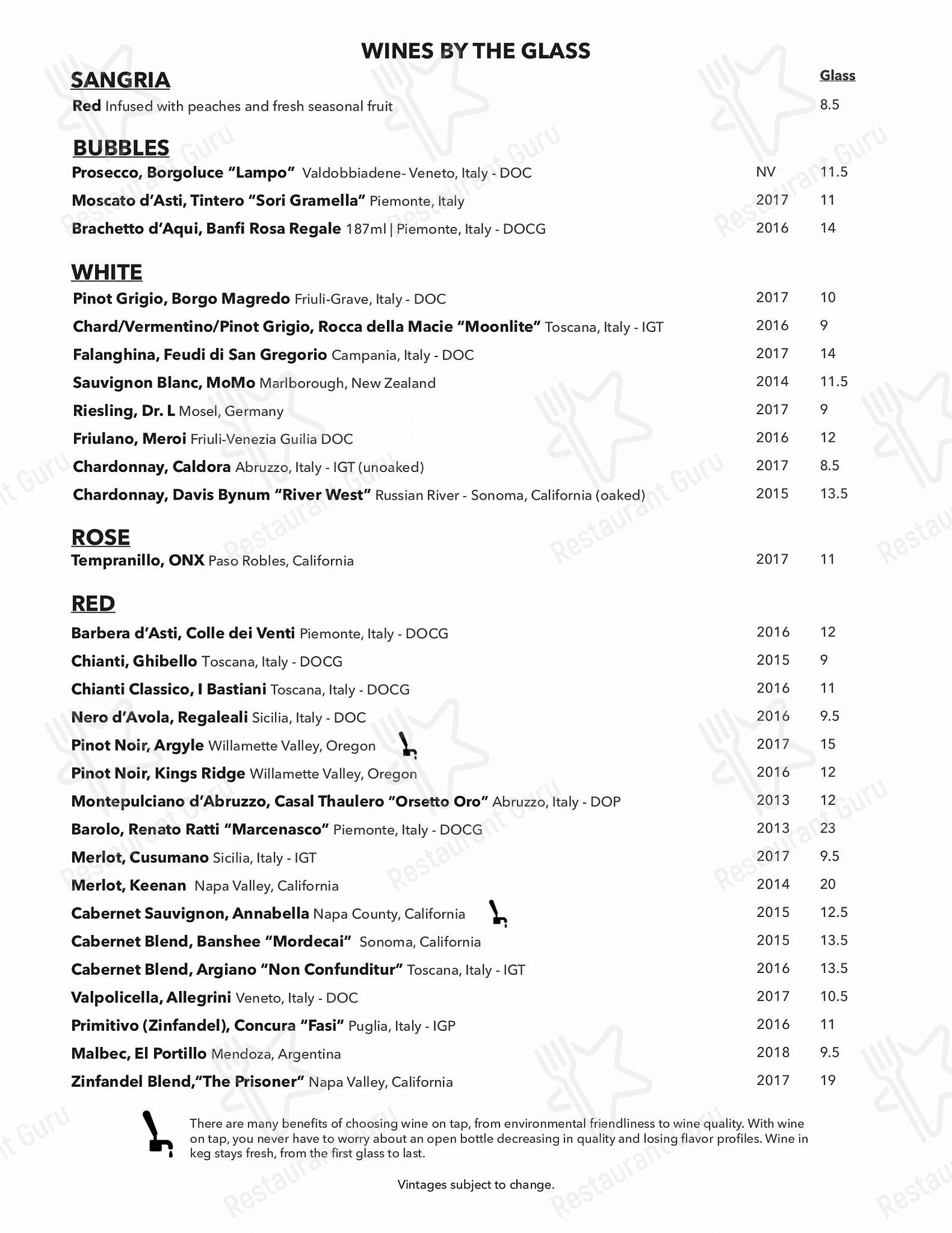 Menu at Nora's Italian Cuisine pub & bar, Las Vegas, 5780 W Flamingo Rd