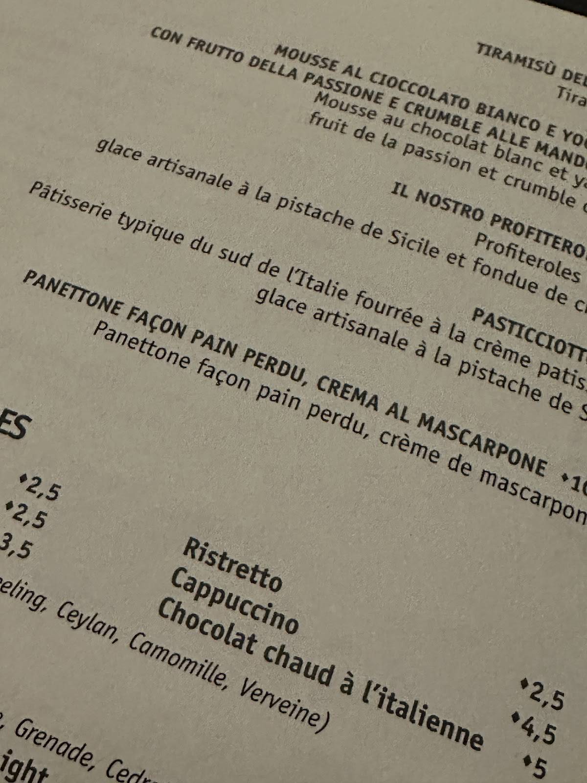 Menu de Nano Marais - Paris