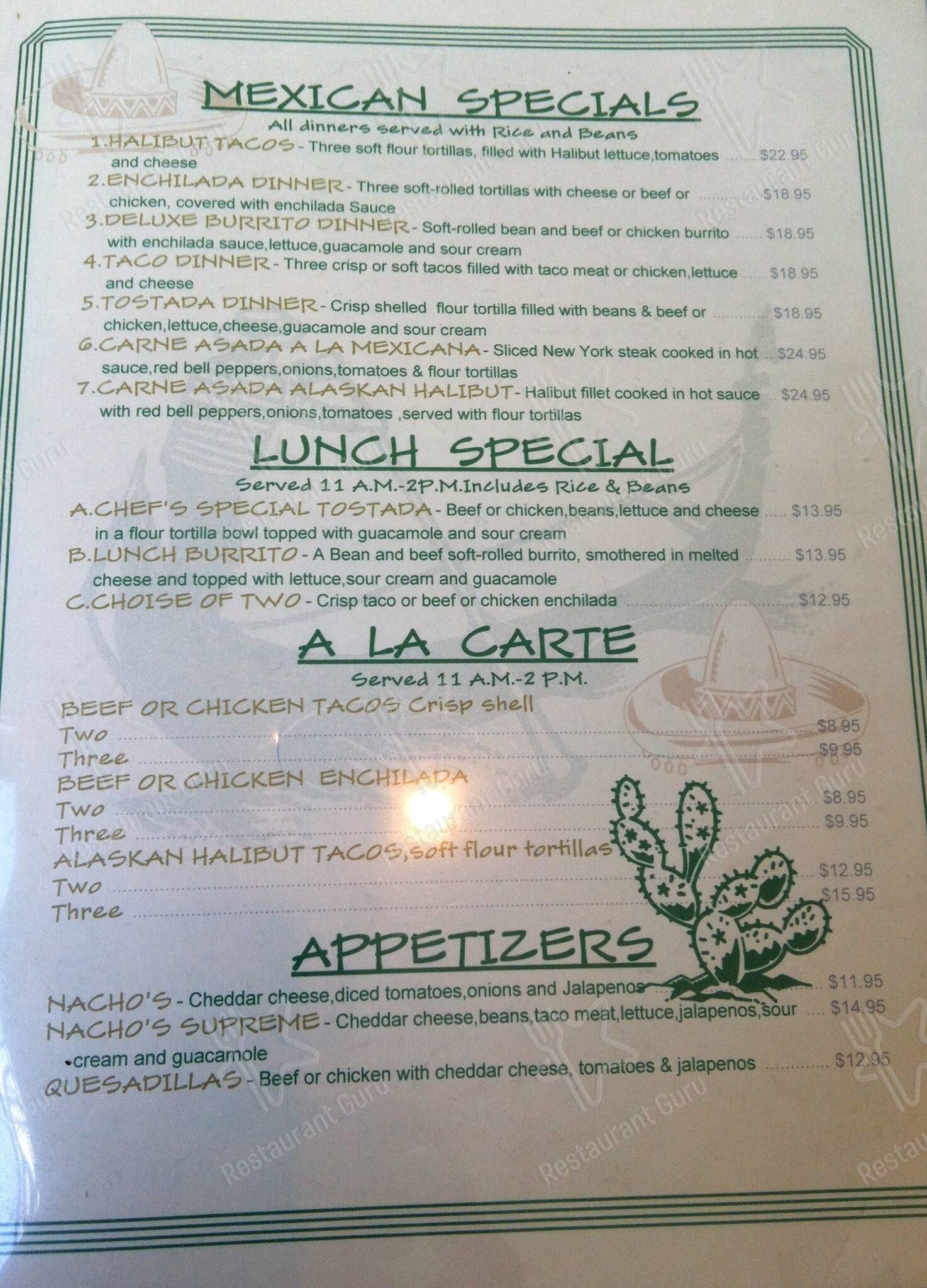 Menu at Northern Lights Pizzeria, Skagway