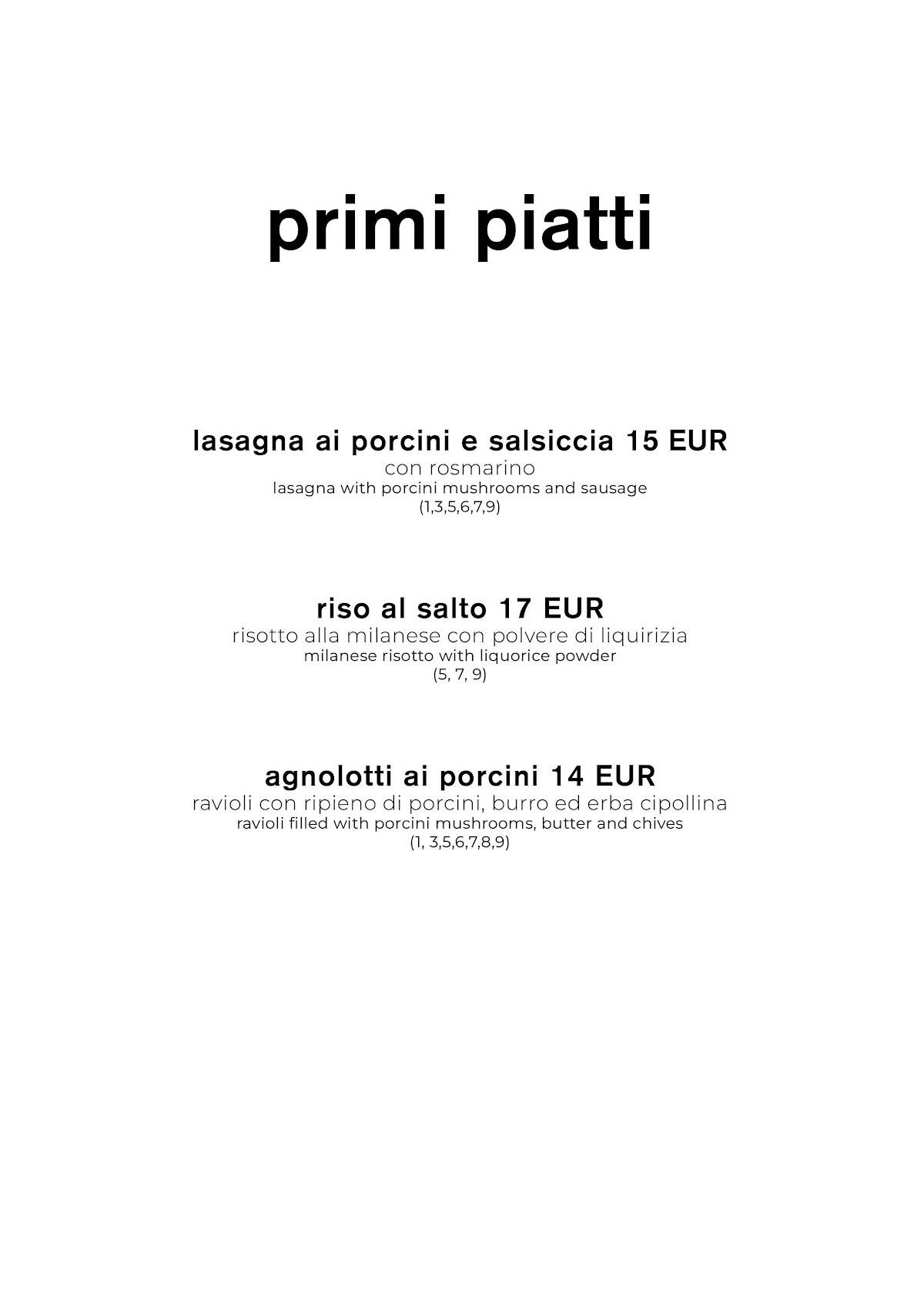 Menu di Nozza Restaurant 