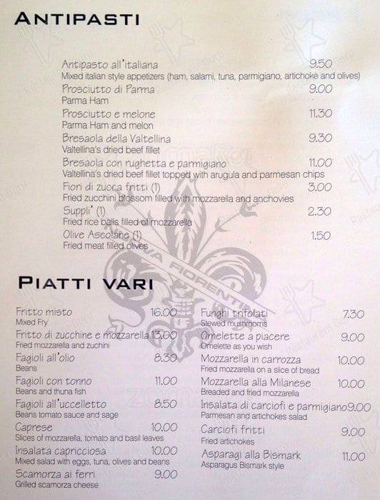 Menu di Nuova Fiorentina 