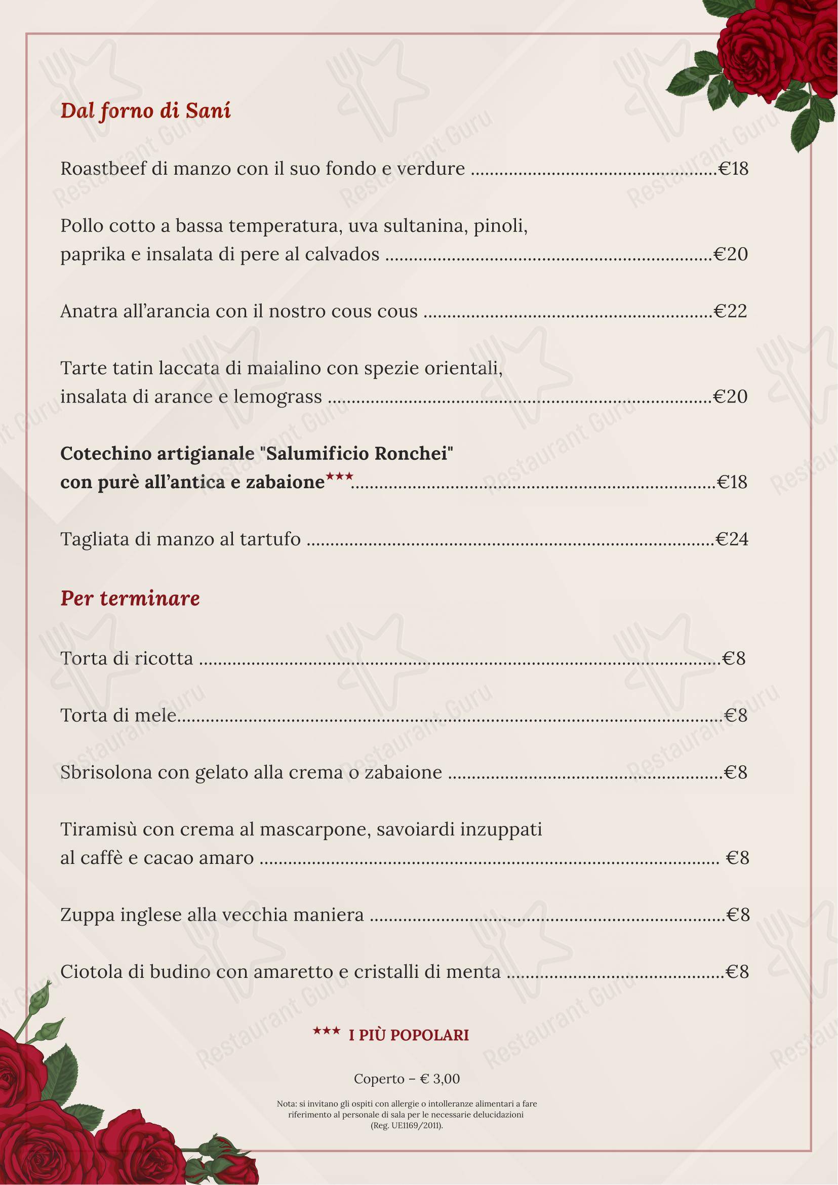 Menu per Trattoria Ò Belvedere ristorante