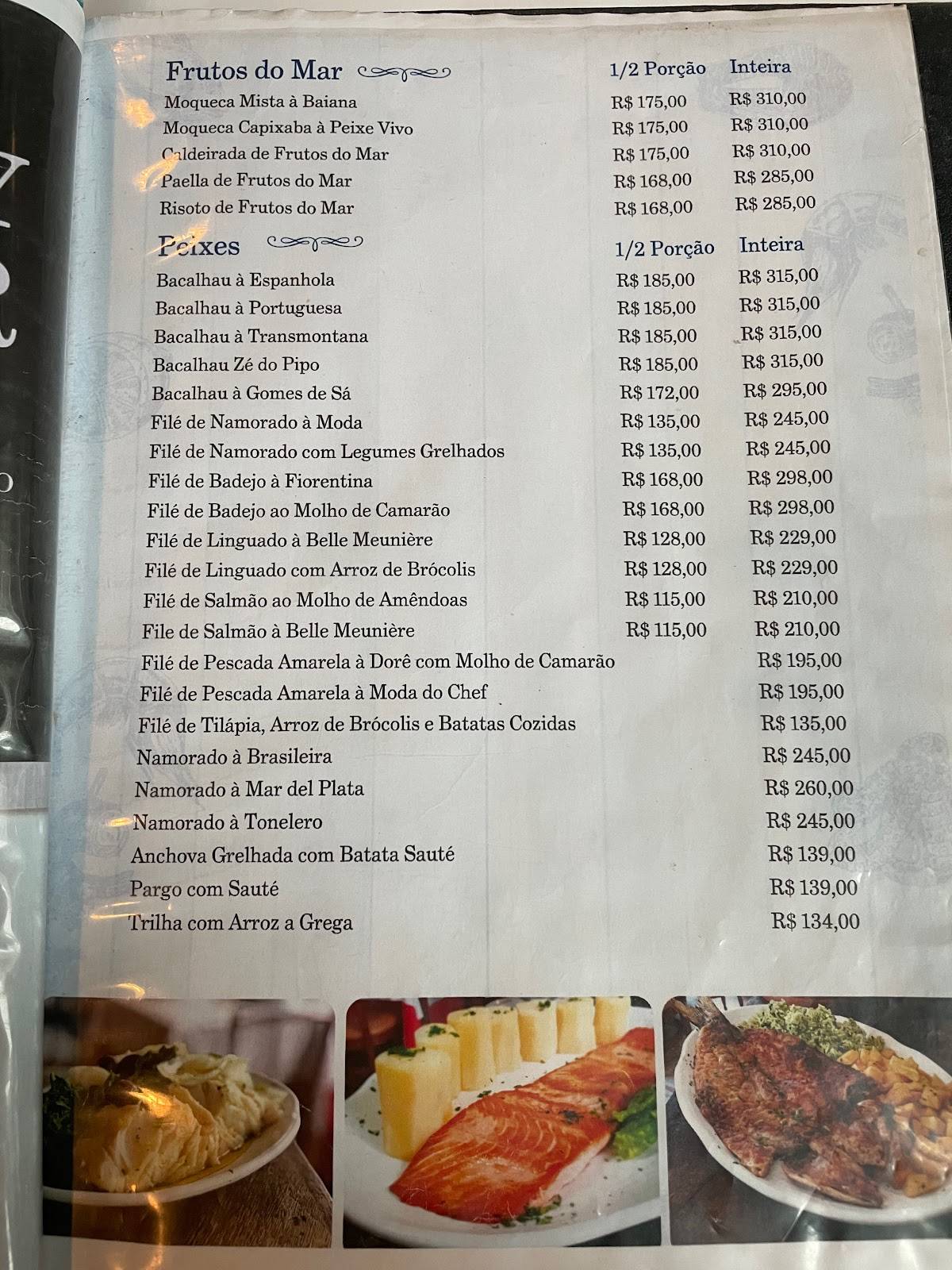 O Peixe Vivo cardápio
