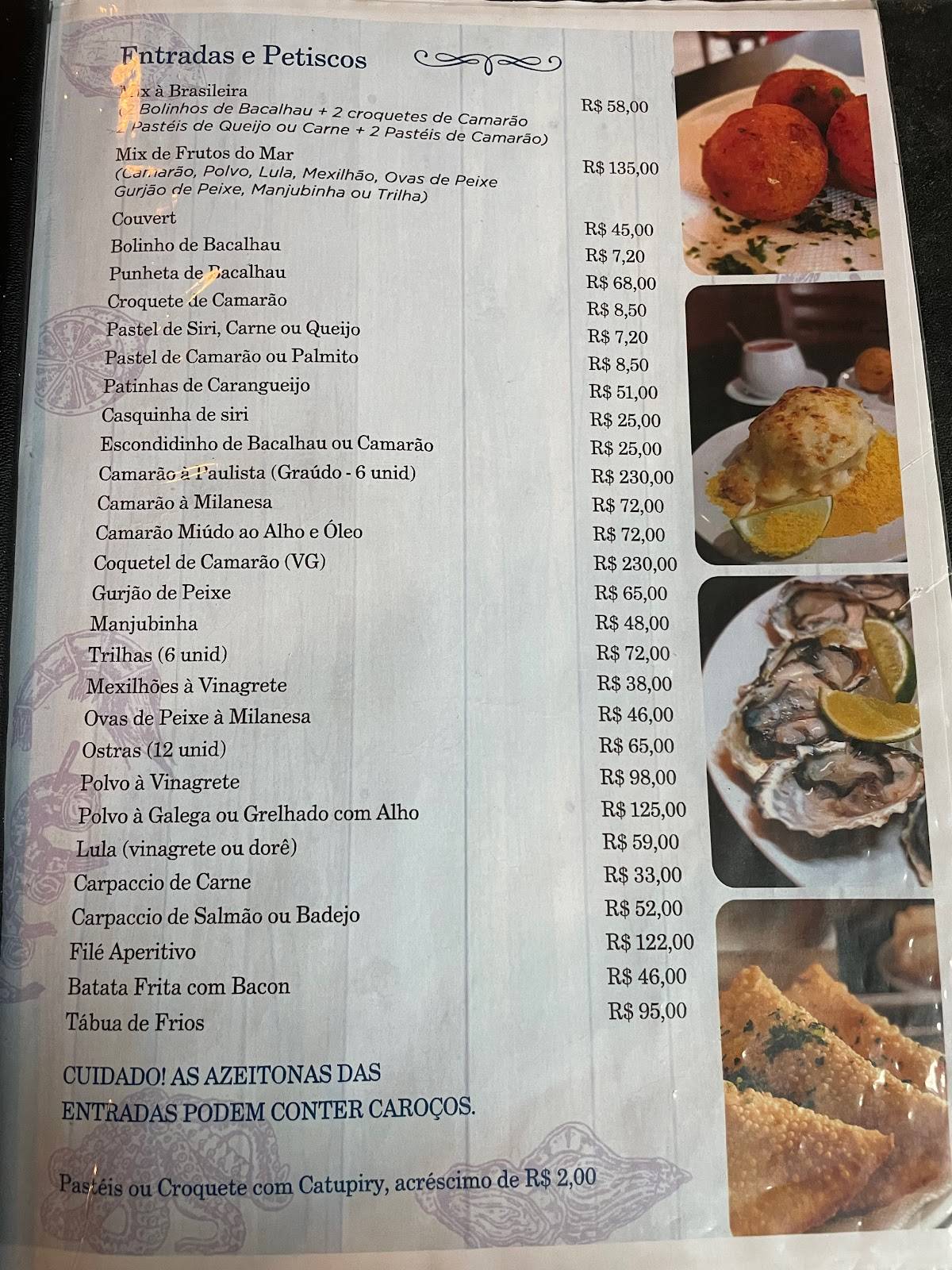 O Peixe Vivo cardápio