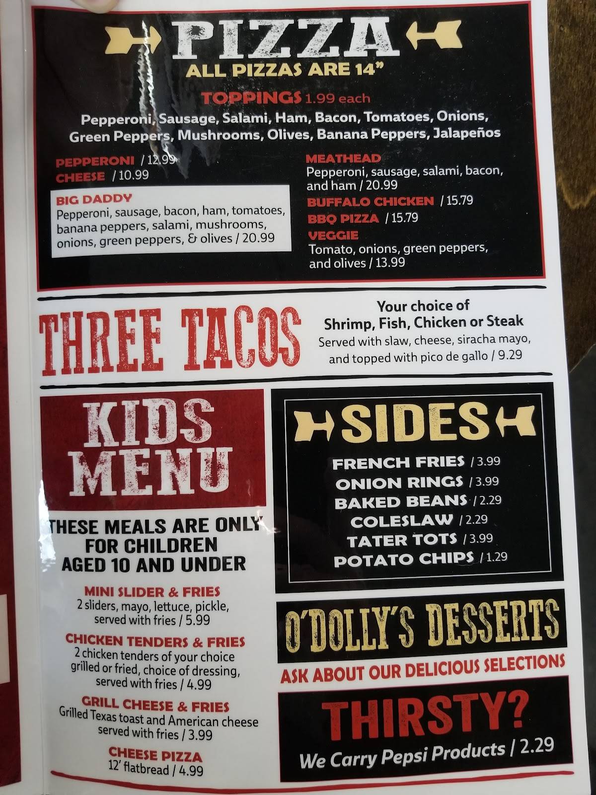 Menu at O'Dolly's Lounge and Restaurant, Louisville