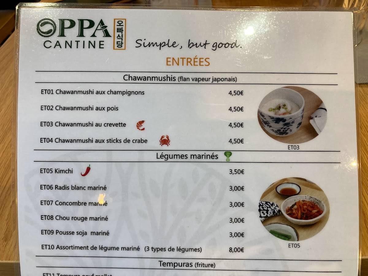 Menu de OPPA CANTINE