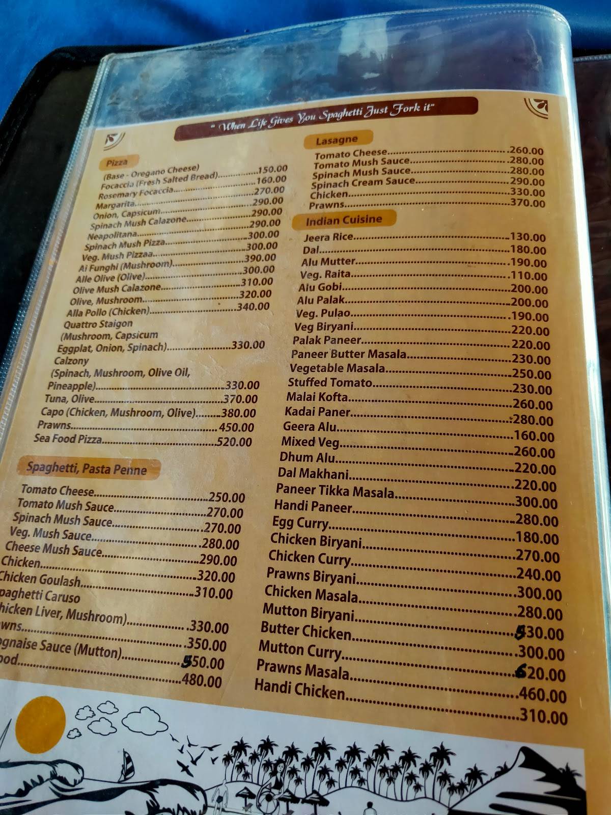 Oasis cafe Anjuna menu