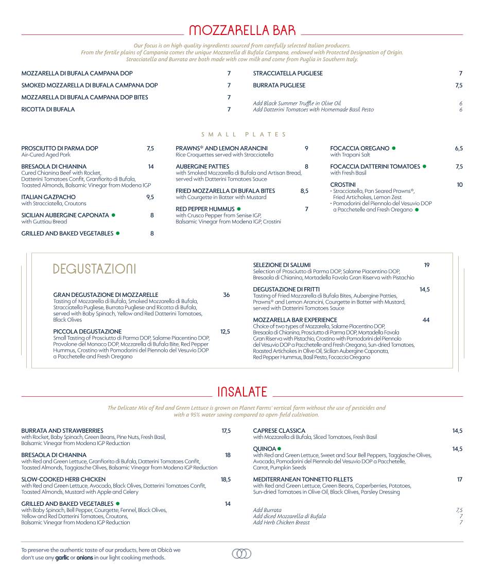 Menu di Obicà Mozzarella Bar