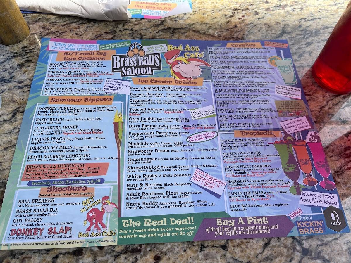 Menu at Brass Balls Saloon pub & bar, Ocean City
