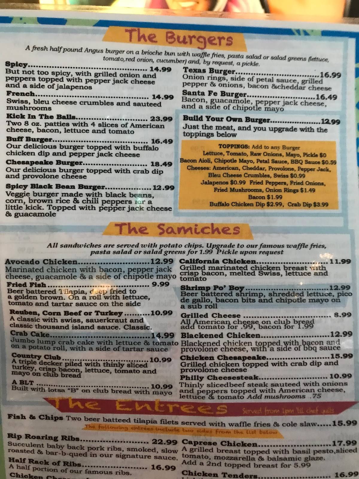 Menu at Brass Balls Saloon pub & bar, Ocean City