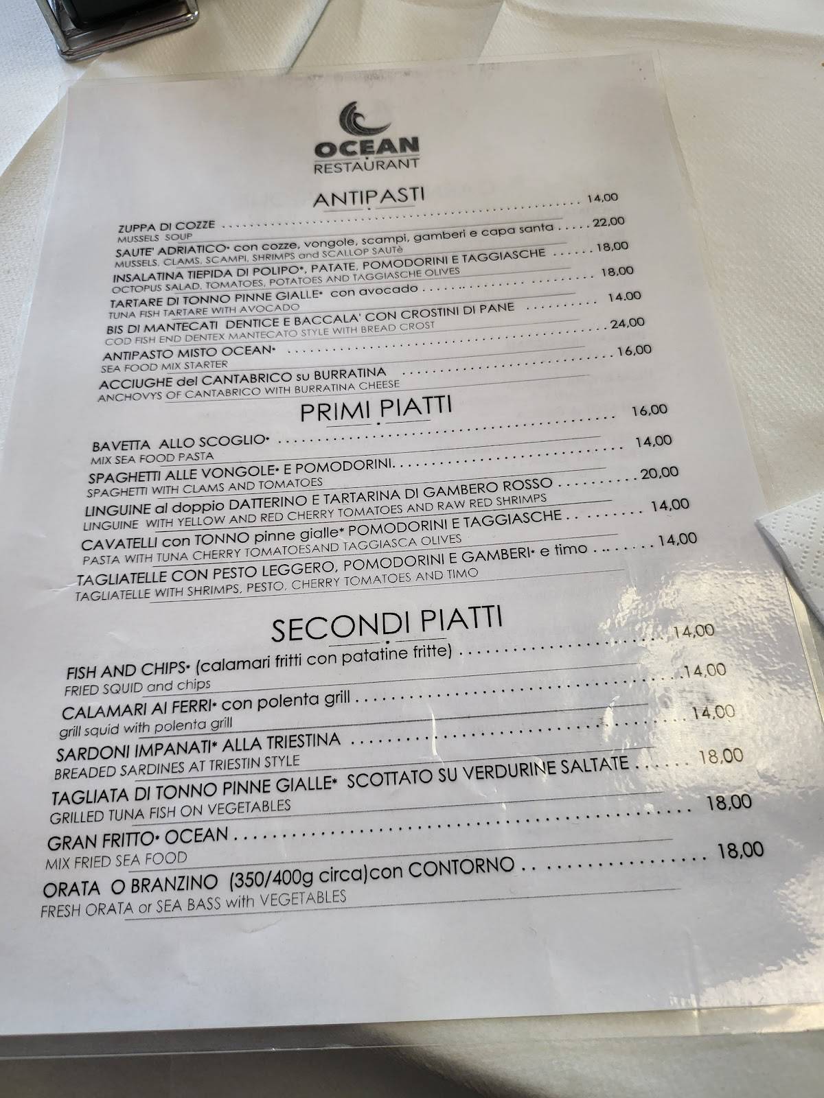 Menu di Ocean Restaurant 
