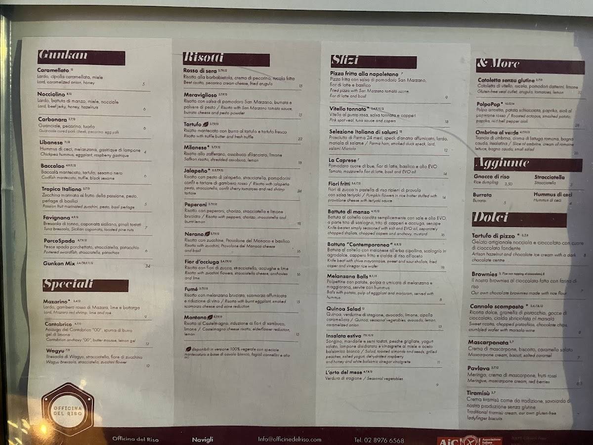 Menu di Officina del Riso Navigli 