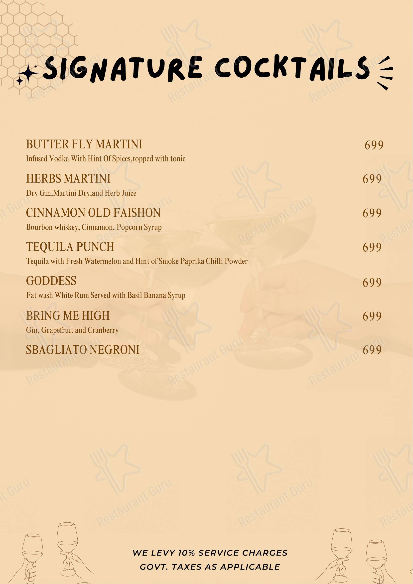 Menu bar for the Oh Honey By Skyhouse restaurant