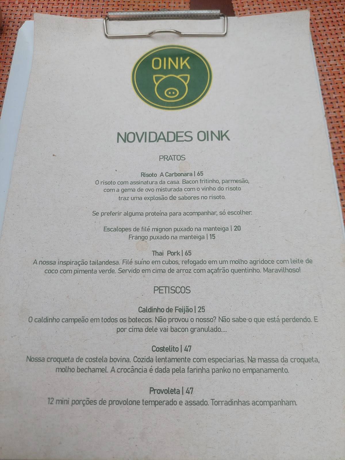 Oink Gastro Bar cardápio