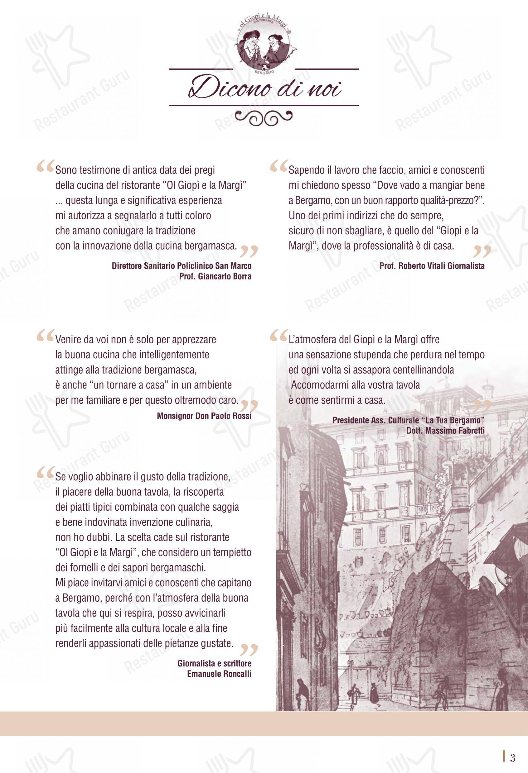 Menu per Ol Giopì e la Margi ristorante tipico bergamasco in Bergamo