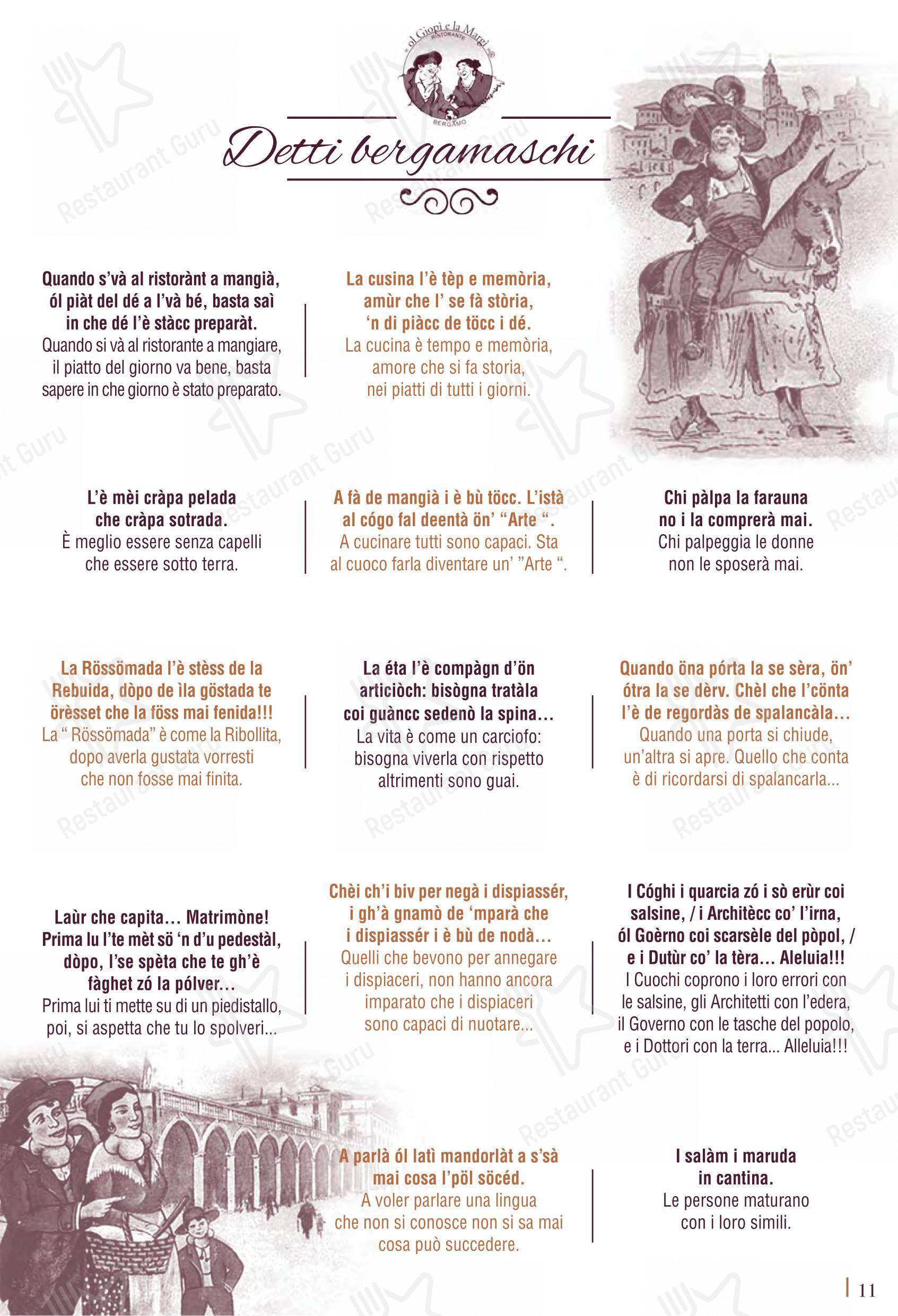 Menu per Ol Giopì e la Margi ristorante tipico bergamasco in Bergamo