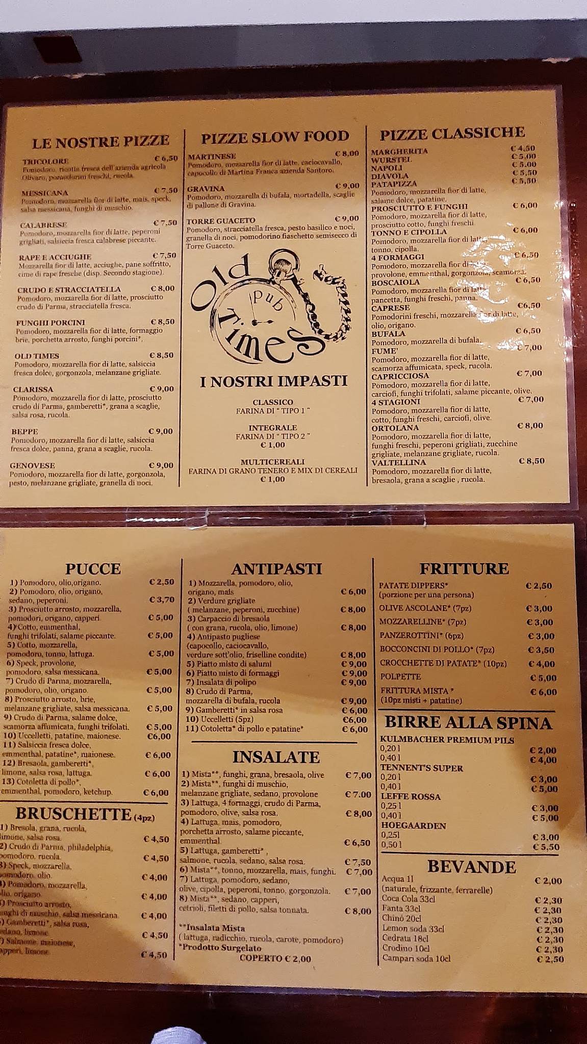 Menu di Old Times Pub Pizzeria - Sava 