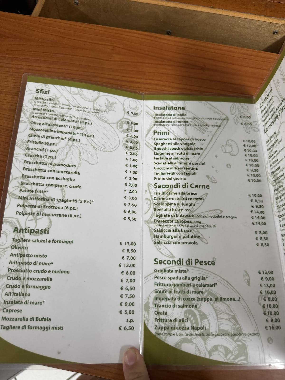 Menu di Oliveto ristorante pizzeria Bed and Breakfast 