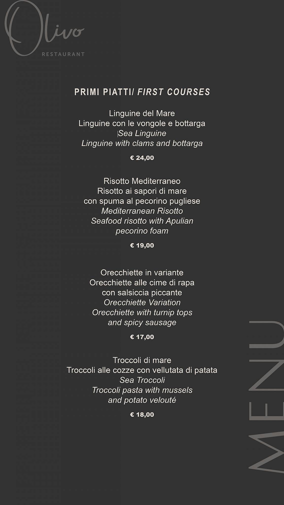 Menu di Olivo Restaurant 
