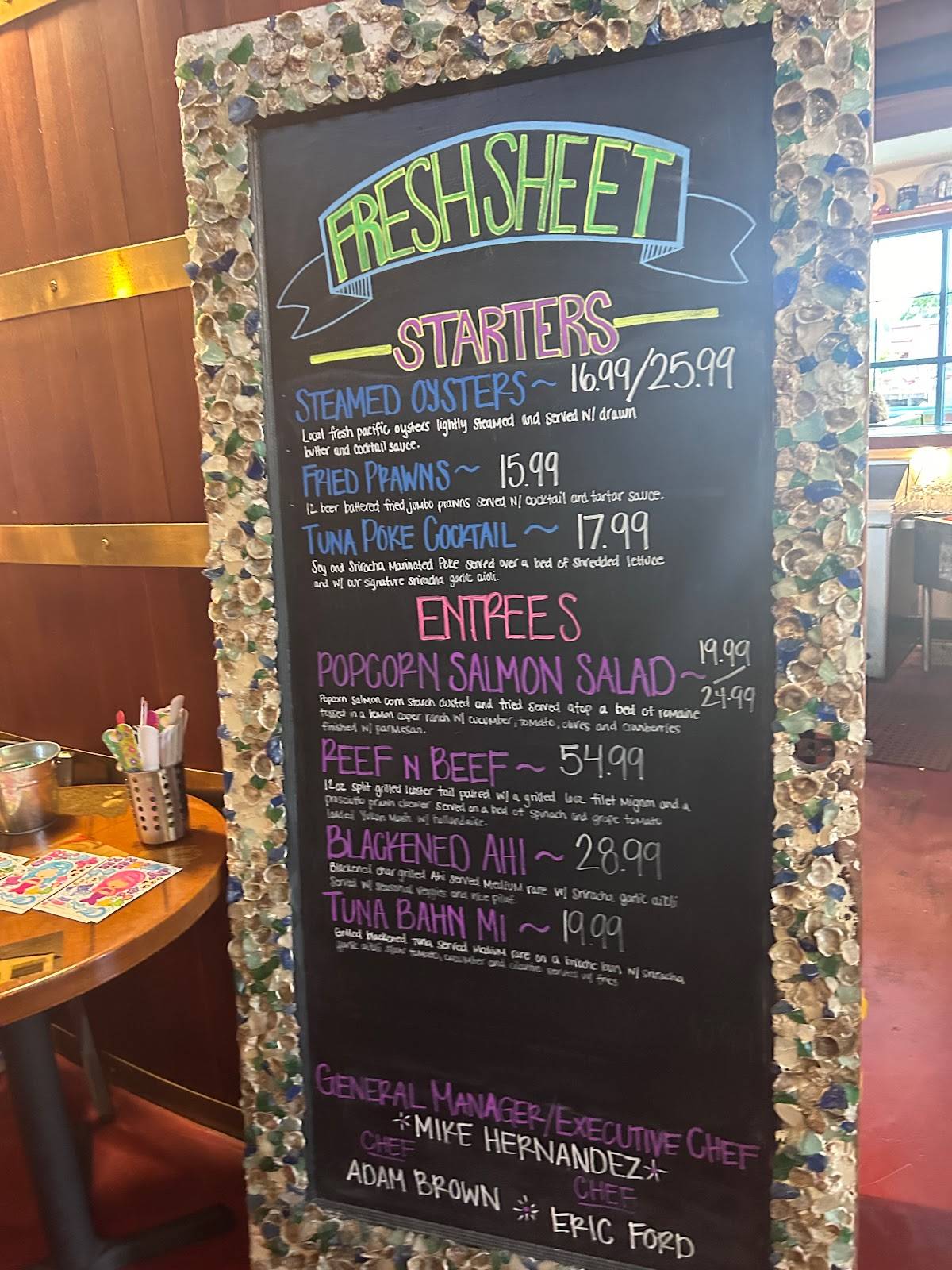 Menu at Olympia Oyster House restaurant, Olympia