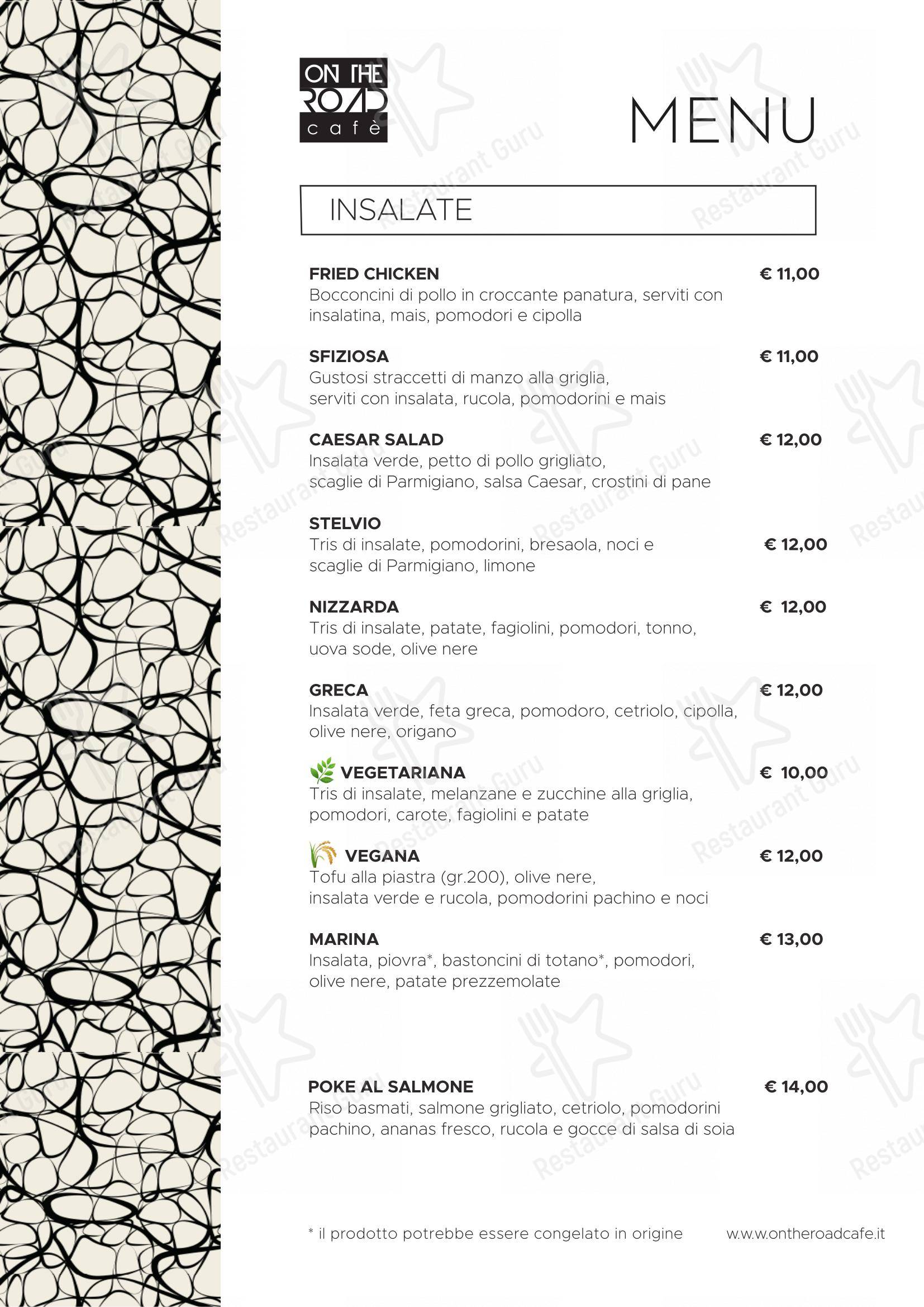 Menu pour On The Road Cafe pub et bar