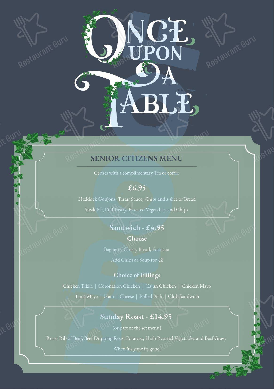 Menu at Once upon a Table restaurant, Glasgow