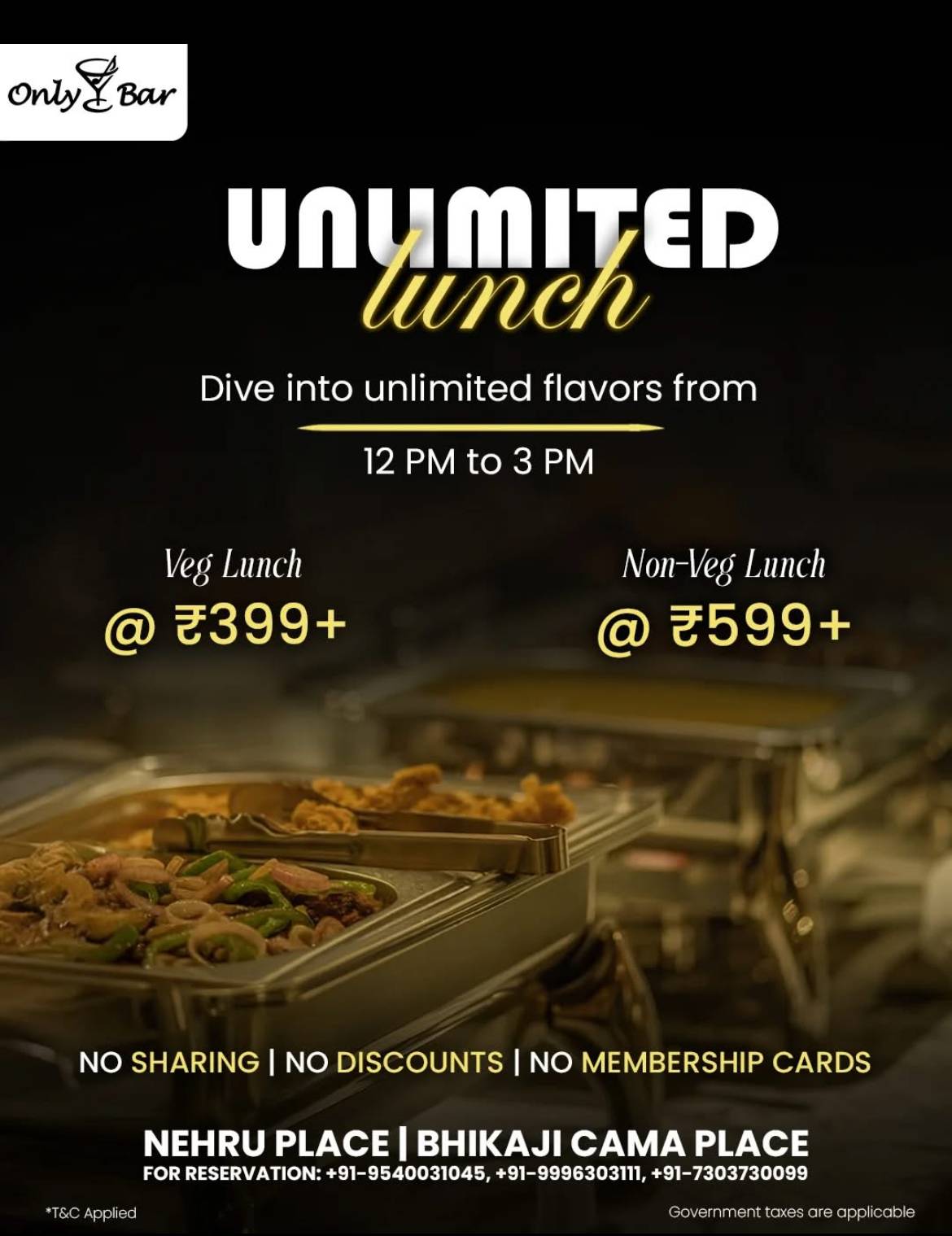 Only Bar Restaurant menu