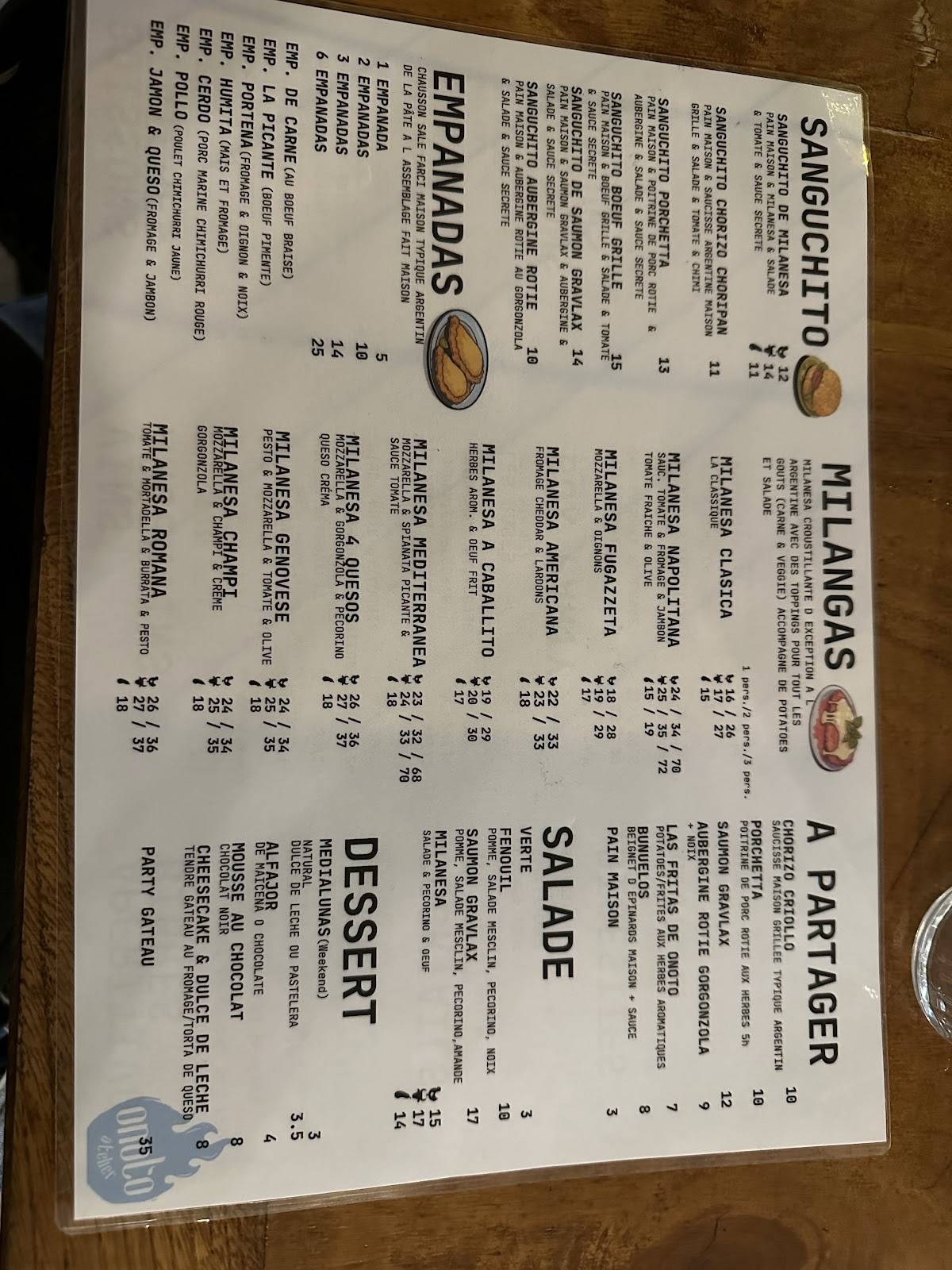 Menu de Onoto atelier