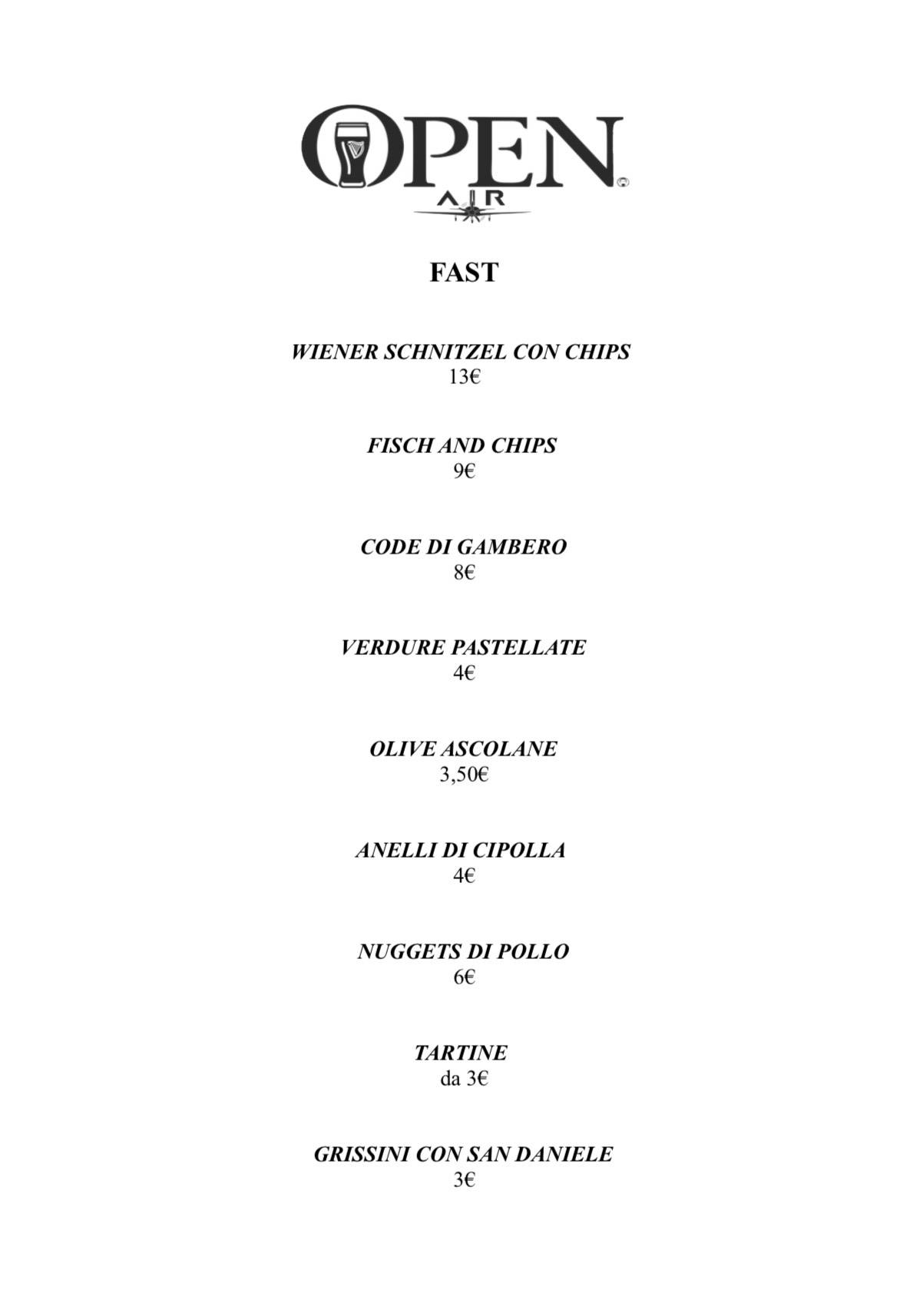 Menu di Open Air Ristorante 