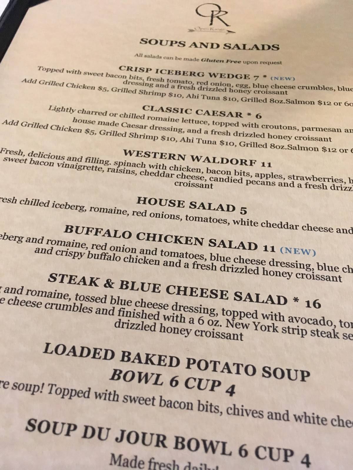 Menu at Open Range Bar and Grill, Sheridan