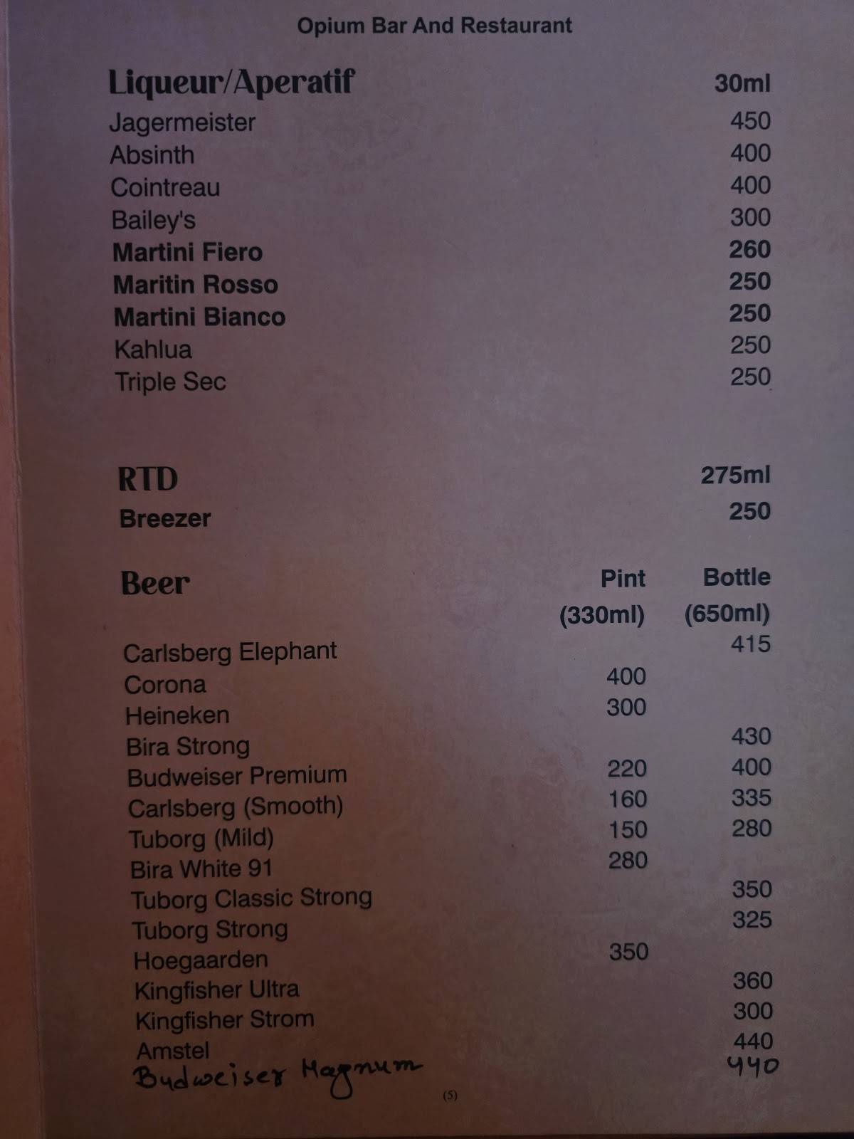 Opium Bar And Restaurant menu