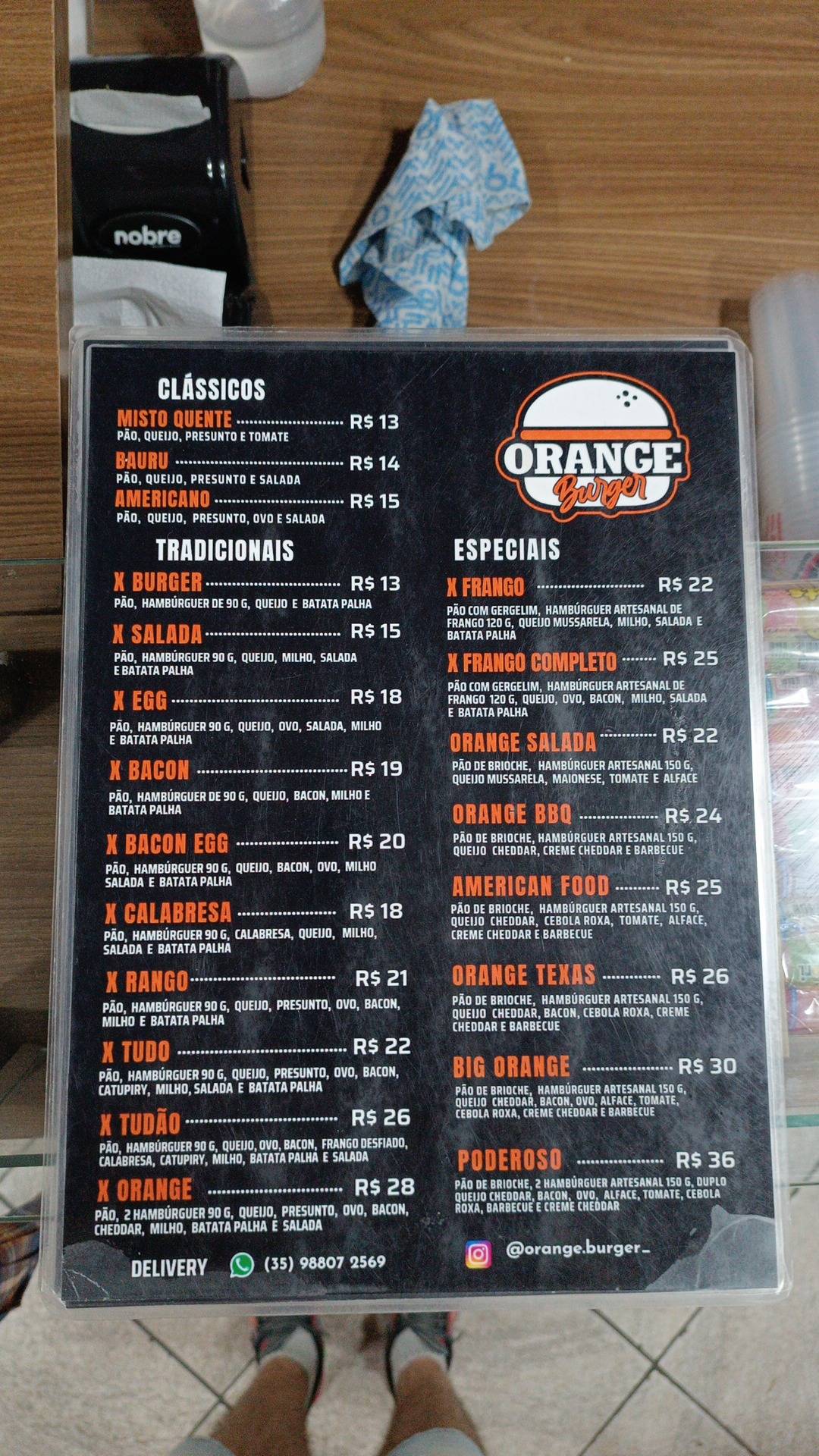 Orange Burger cardápio