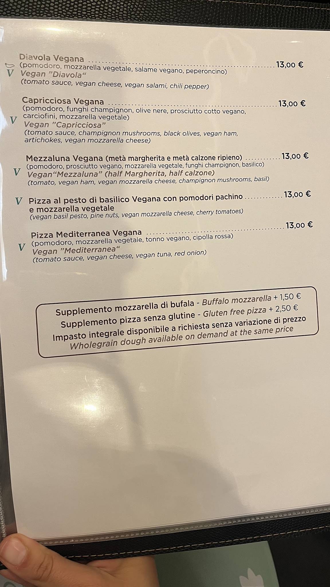 Menu di Origano Campo de' Fiori 