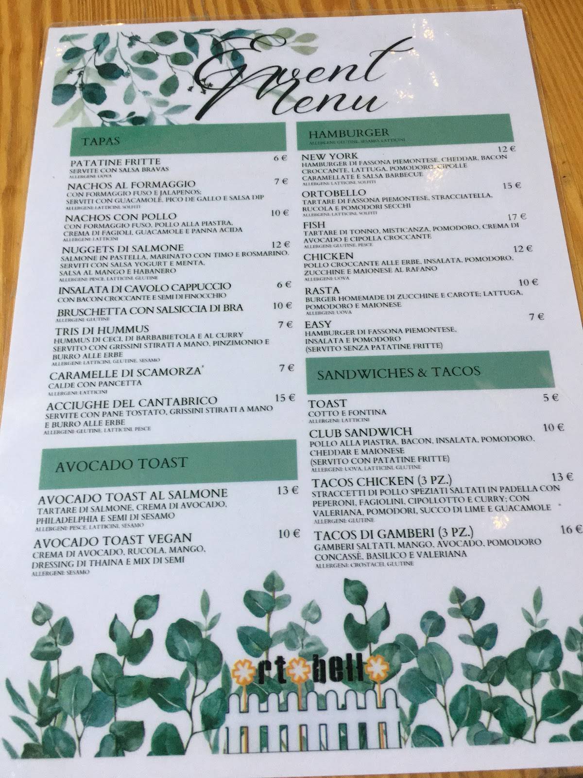 Menu di Ortobello Hamburger & Joy 