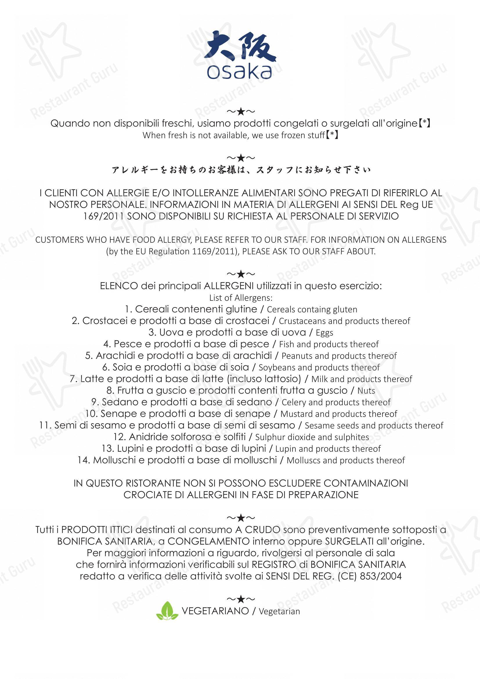 Menu di Osaka - Menu
