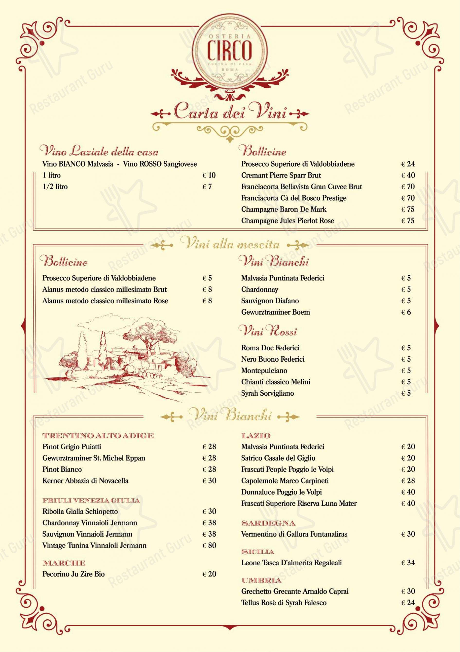 Menu bar per Osteria Circo ristorante