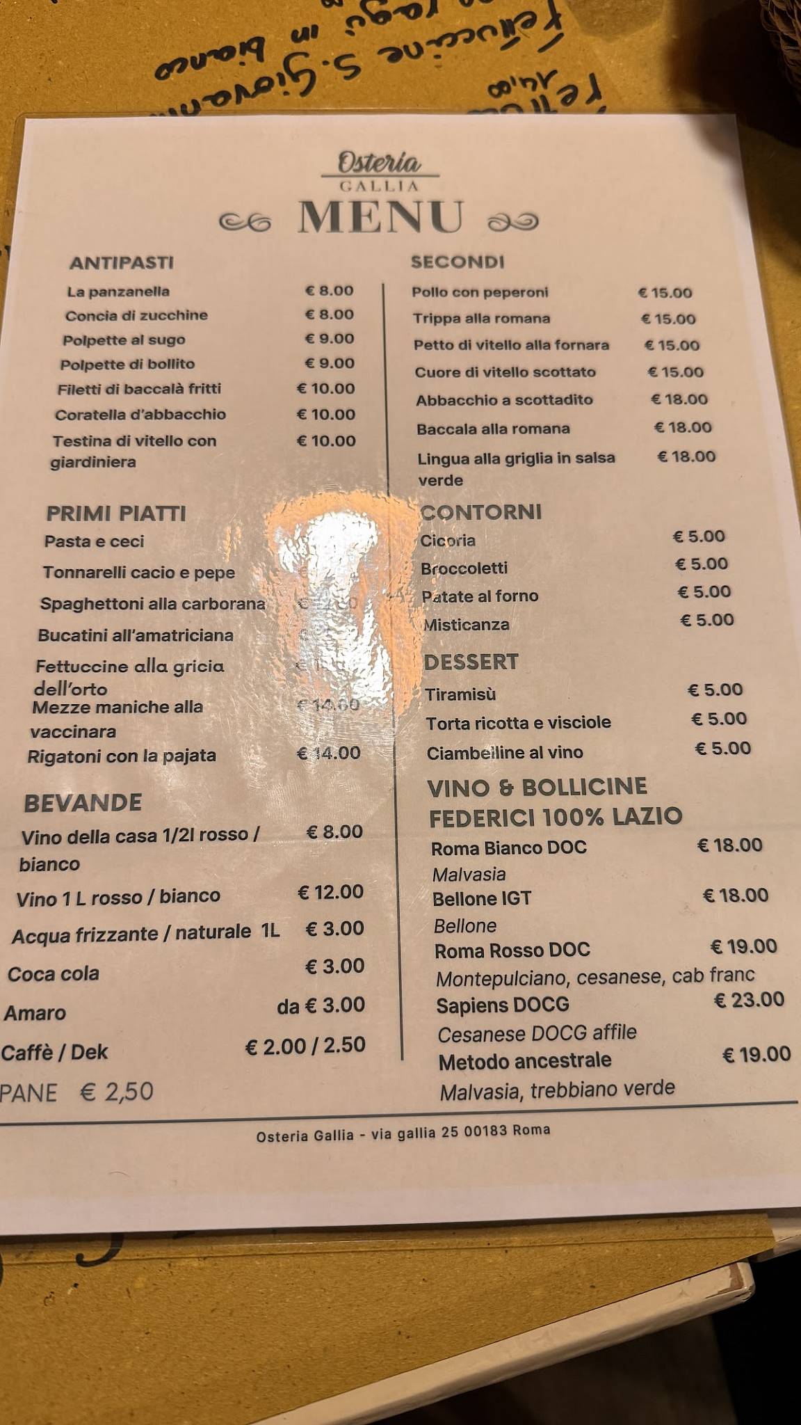 Menu di Osteria Gallia