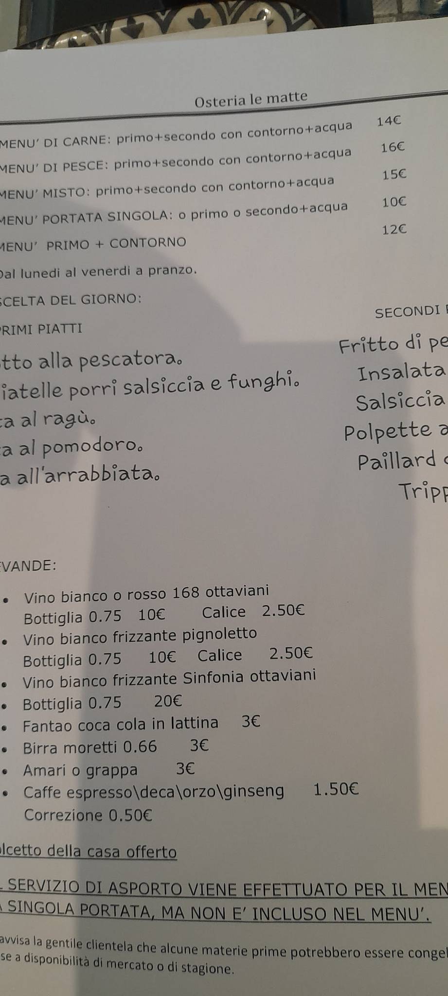 Menu di Osteria Le Matte