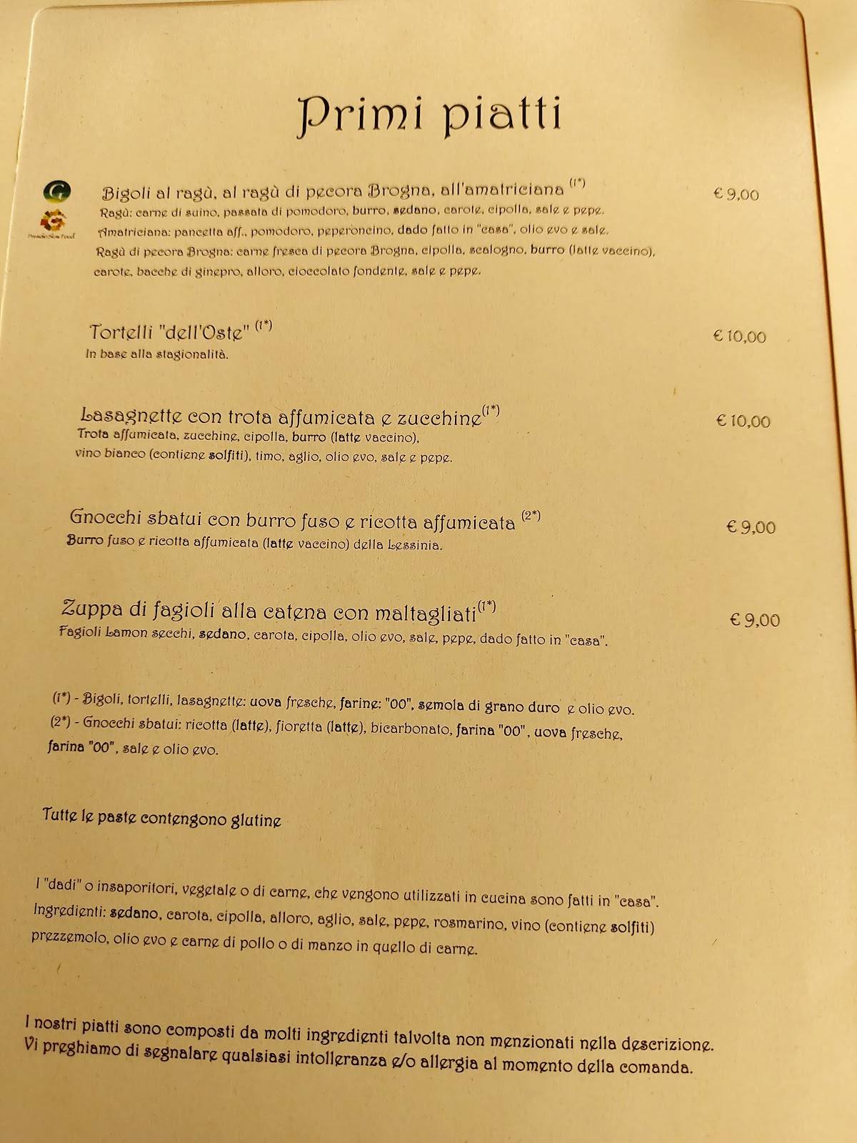 Menu di Osteria Ljetzan 