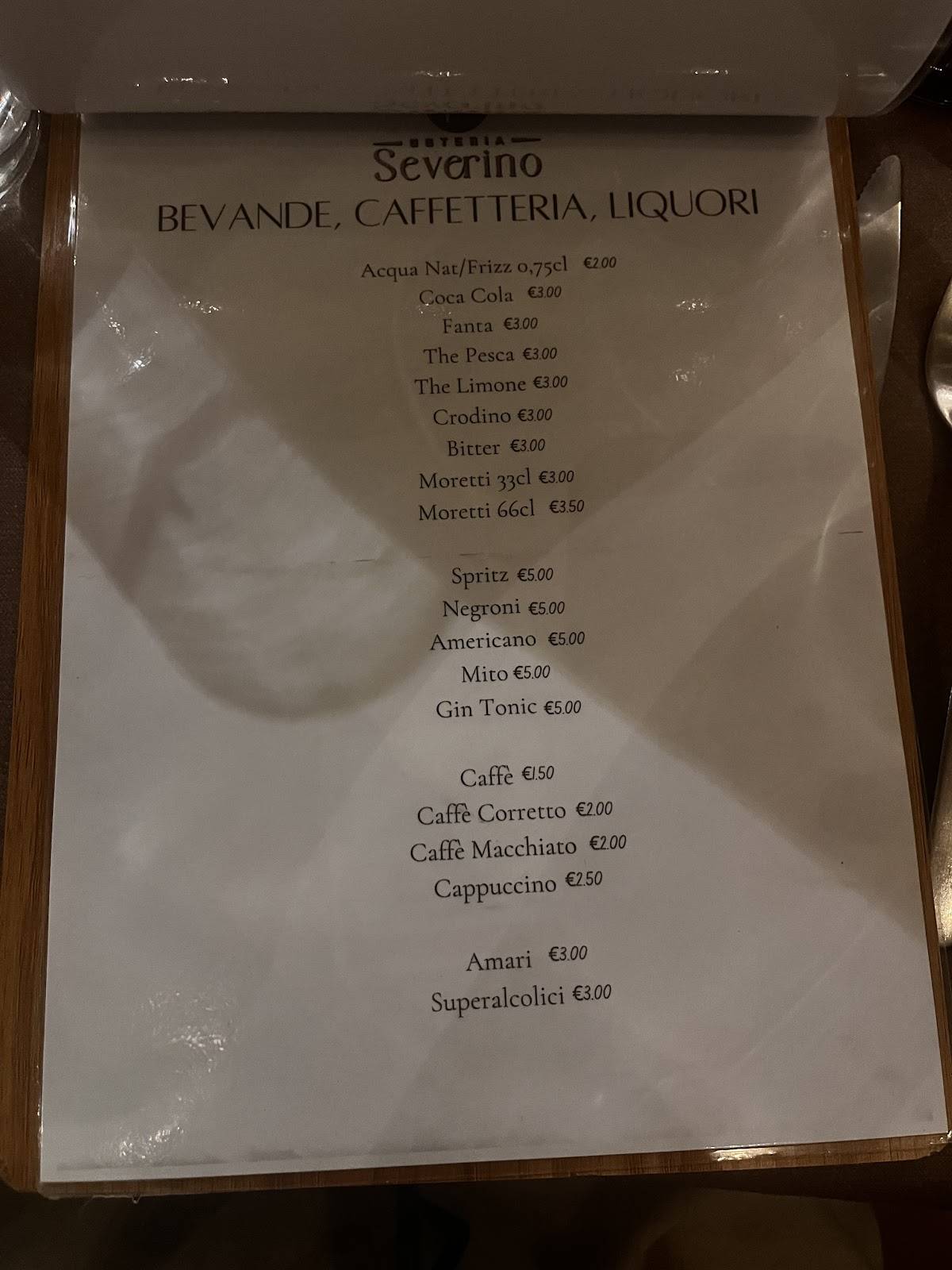 Menu di Osteria Severino 
