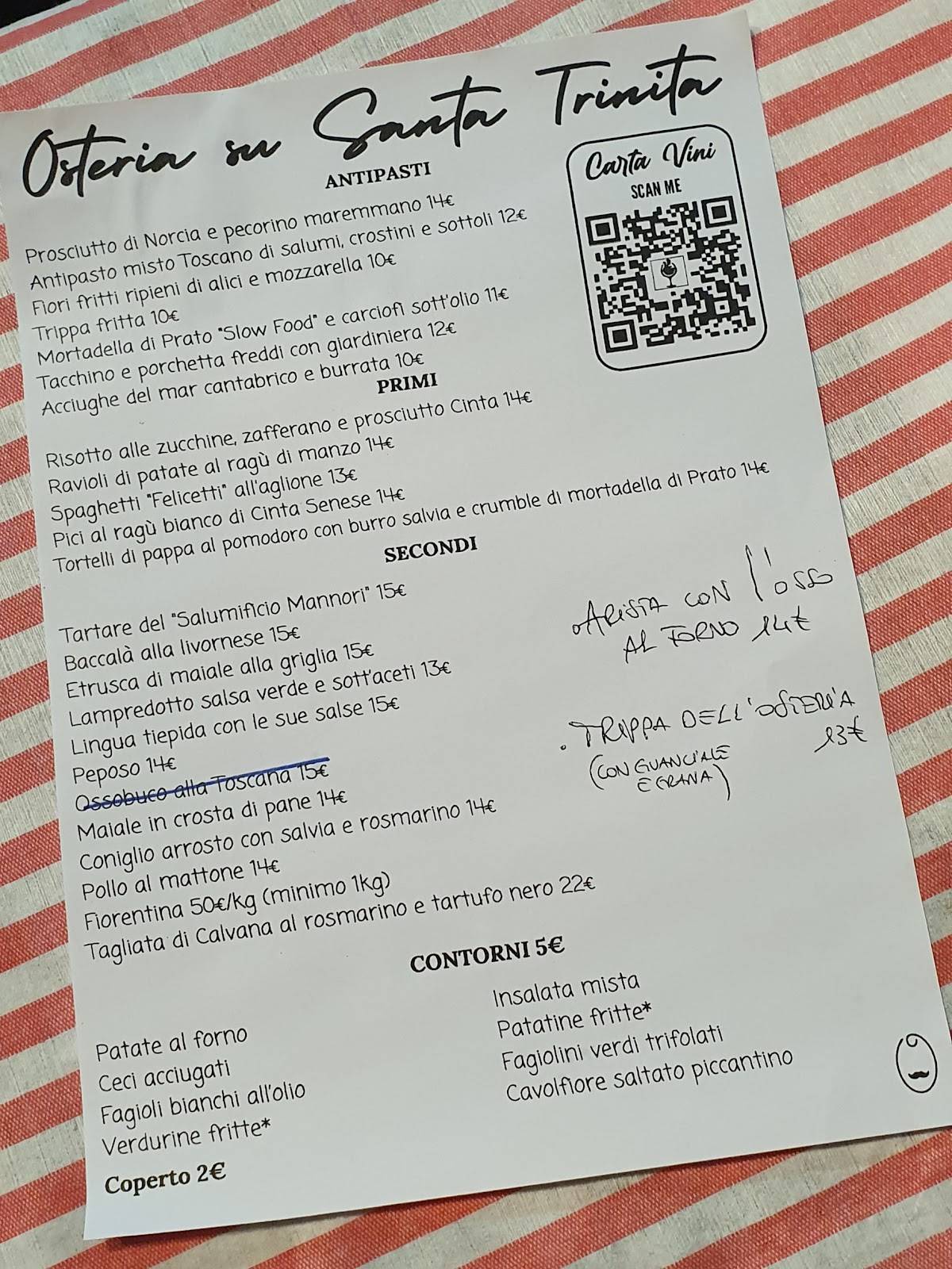 Menu di Osteria Su Santa Trinita 