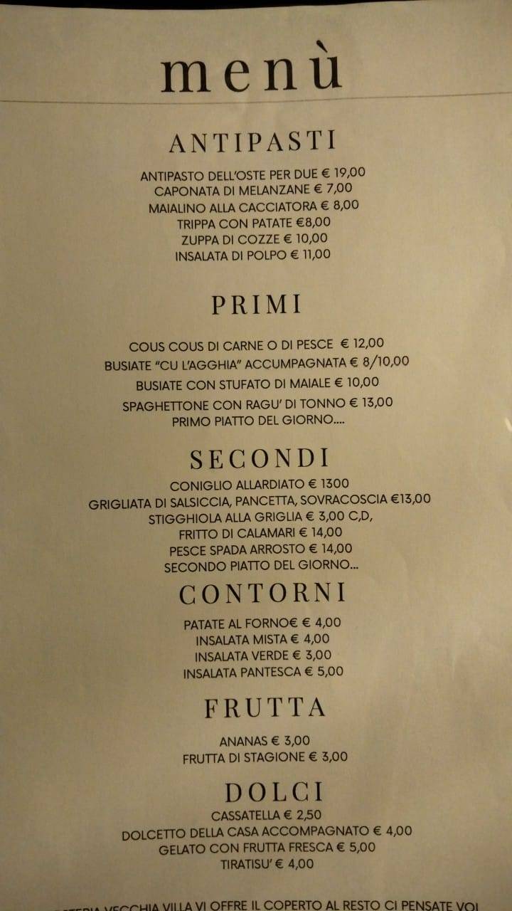 Menu di Osteria Vecchia Villa 